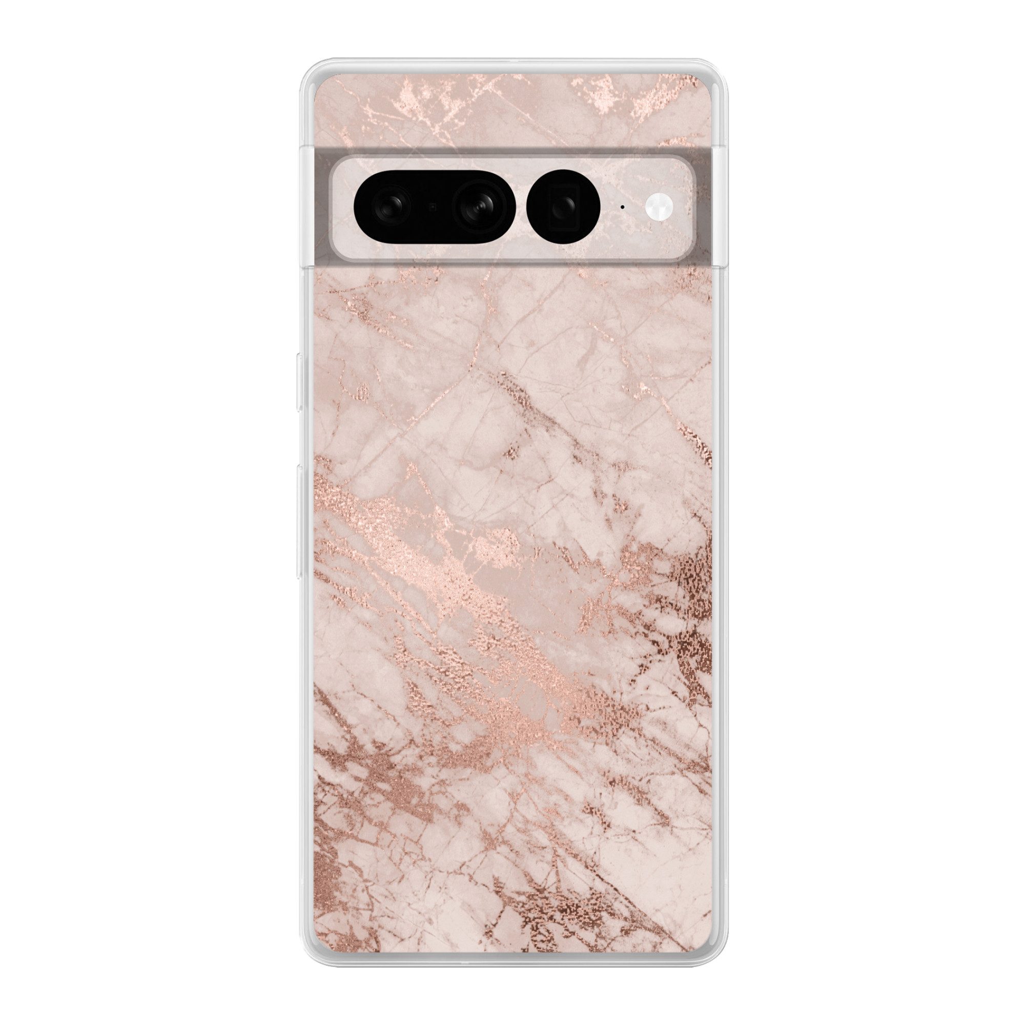 MuchoWow Handyhülle für Google Pixel 7 Pro Marmor - Rosa - Luxus - Marmoroptik - Glitzer -, Phone Case, Silikon, Schutzhülle Dünn