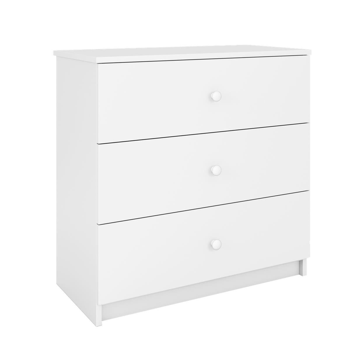 Beautysofa Kommode PAUL Weiß Kinderkommode (kommode mit 3 Schubladen, Klassisches, zeitloses Design in Weiß), Breite: 80 cm