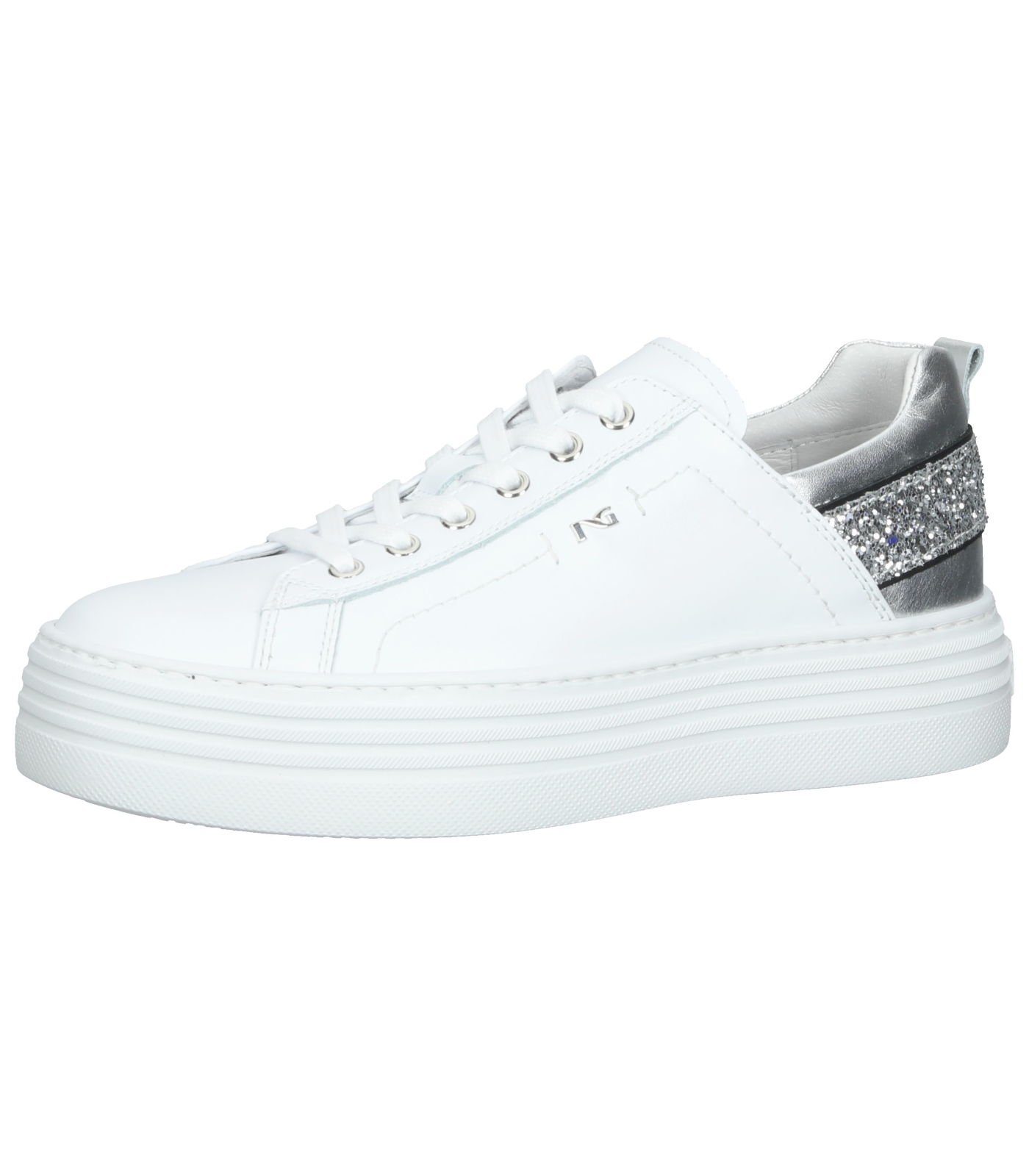 Nero Giardini sneaker donna in pelle perlata beige con strisce laterali oro articolo P907721D 505