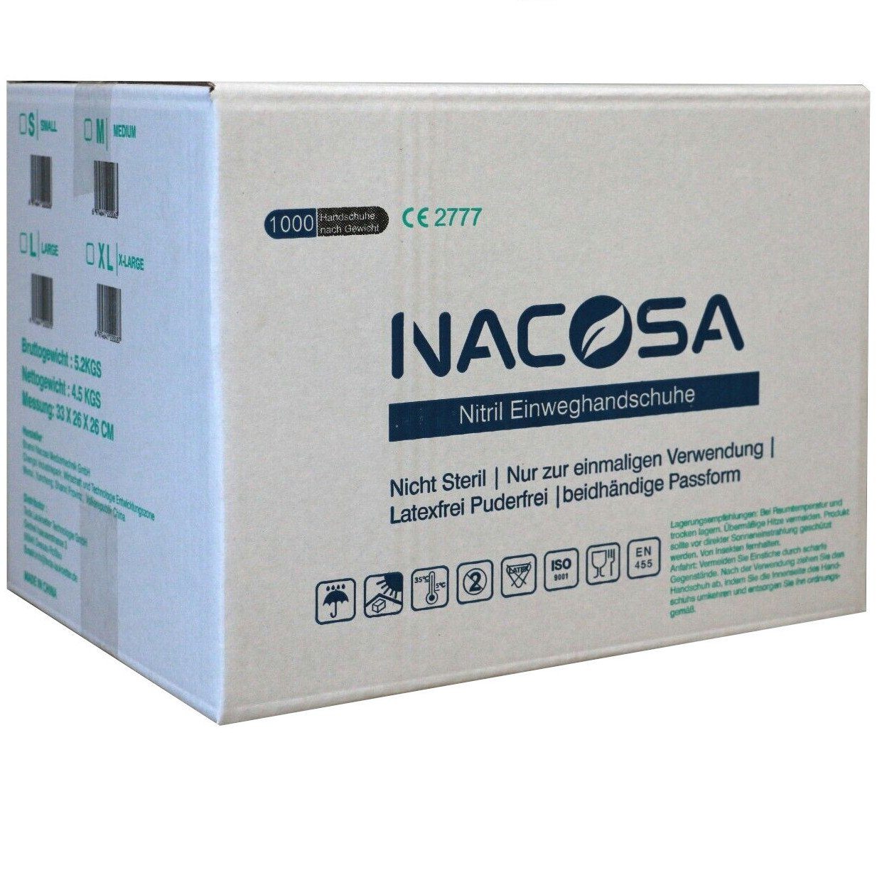 Nacosa Nitril-Handschuhe 10 Boxen á Handschuhe Viren auch Bakterien hohe Schutzklasse und höhere Grammatur, 100 gegen