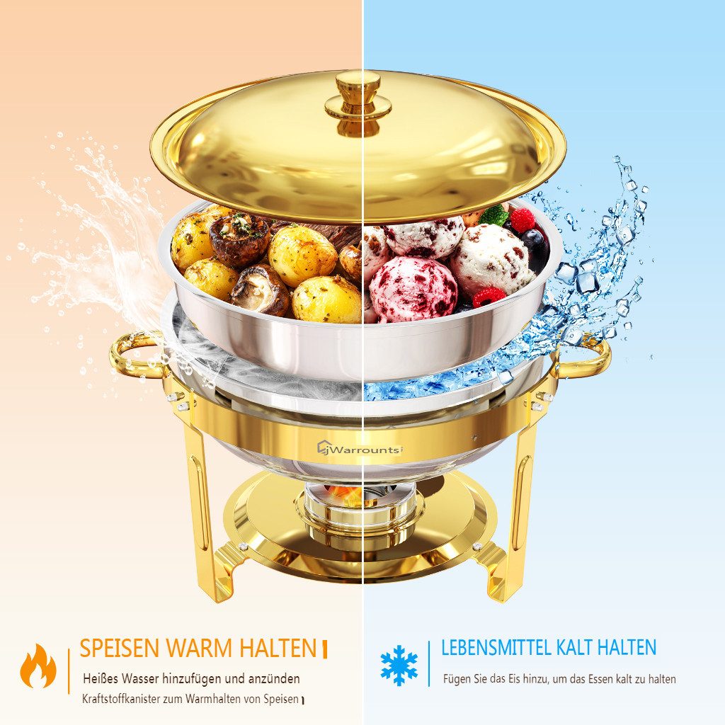 Warmounts Speisenwärmer Buffetwärmer, (2-tlg), Chafing Dish Speisenwärmer Set, Rund, Edelstahl, Buffet Warmhalte-Set