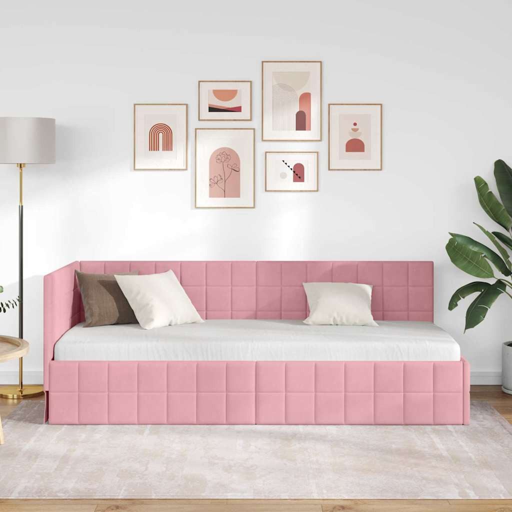 vidaXL Bett Eckbettgestell mit Kopfteil Rosa 80 cm x 200 cm Samt (1-tlg) günstig online kaufen