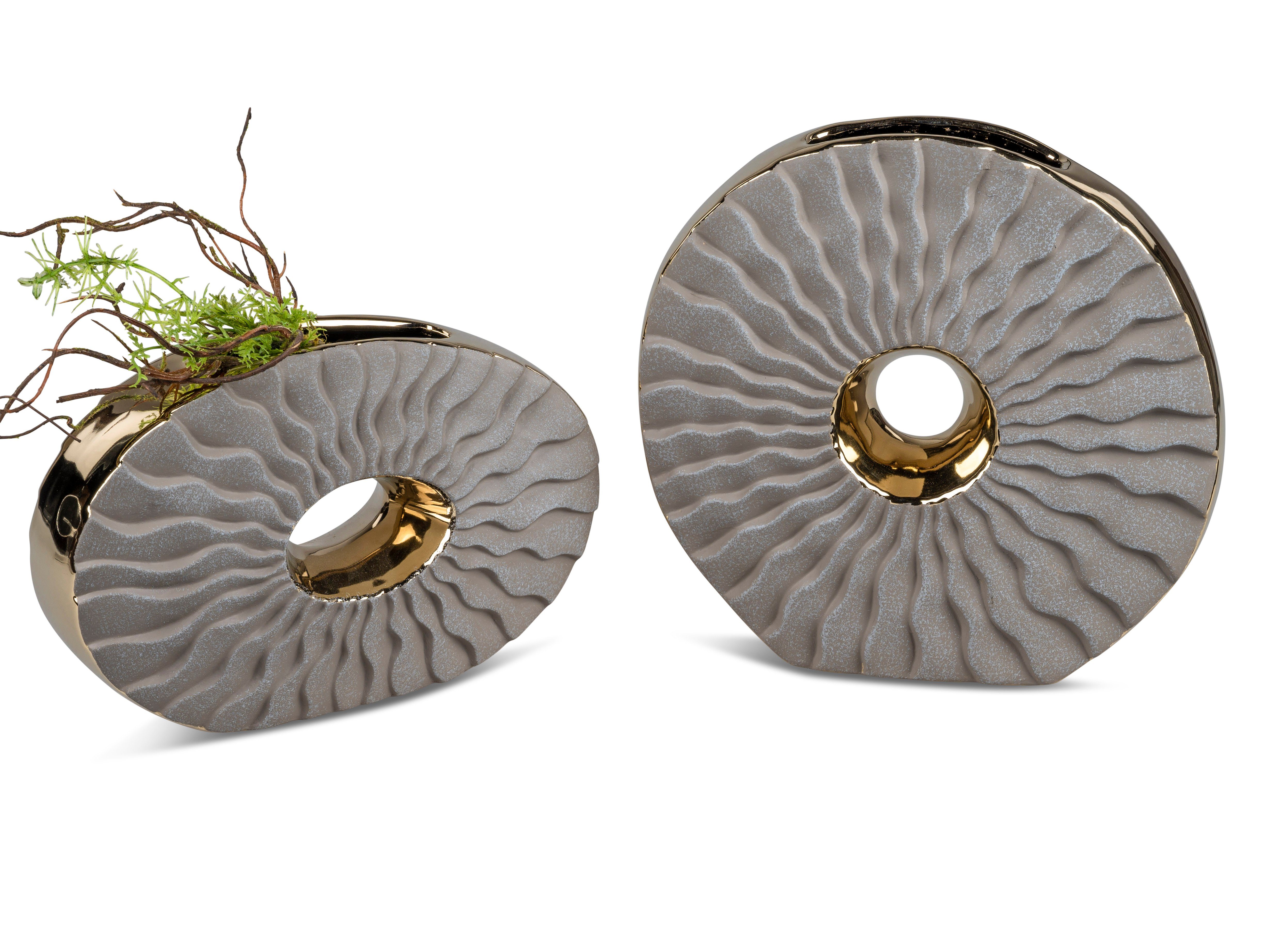 Small-Preis Tischvase Dekovase Formano Vase Tischvase oval oder rund Sand/Gold, aus Keramik