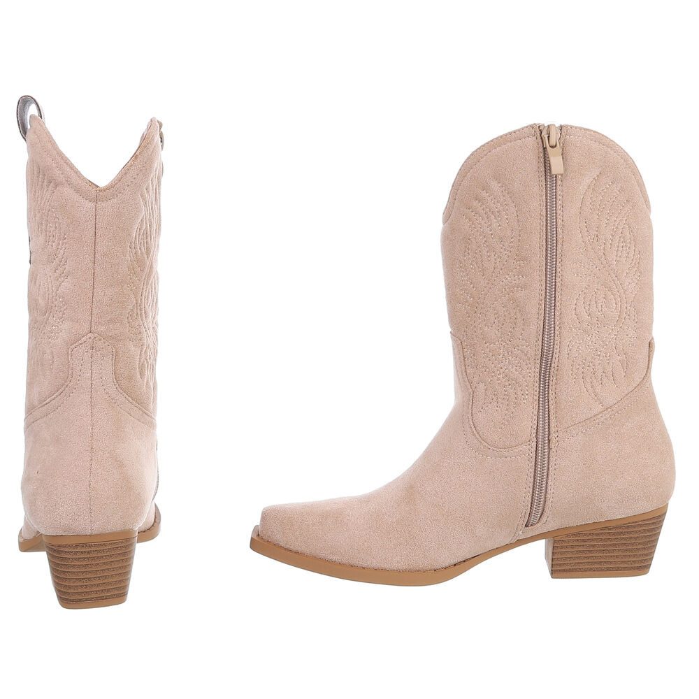 Ital-Design Modische Cowboy-Stiefel mit komfortablem Innenfutter Westernstiefelette (90482519) Blockabsatz Stiefeletten in Beige – Bild 5 von 5