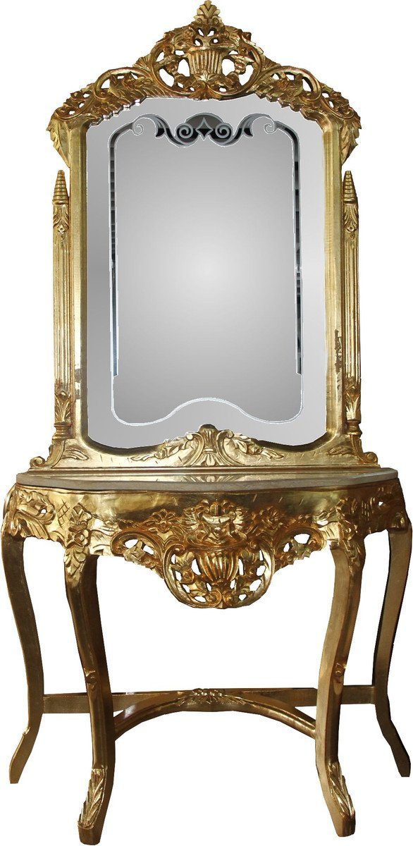 Casa Padrino Antik Spiegelkonsole Mod6 schönen mit auf und Verzierungen Gold Barock Barock Spiegelglas Look Barockspiegel mit - dem Marmorplatte