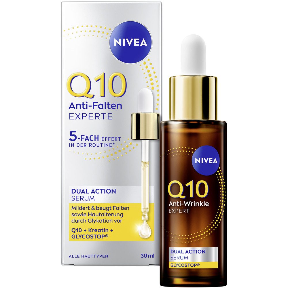 Nivea Gesichtsserum Q10 ANTI-FALTEN EXPERTE DUAL ACTION SERUM, mit Dual-Action-Wirkung gegen Falten, Fluid-Textur, für alle Hauttypen