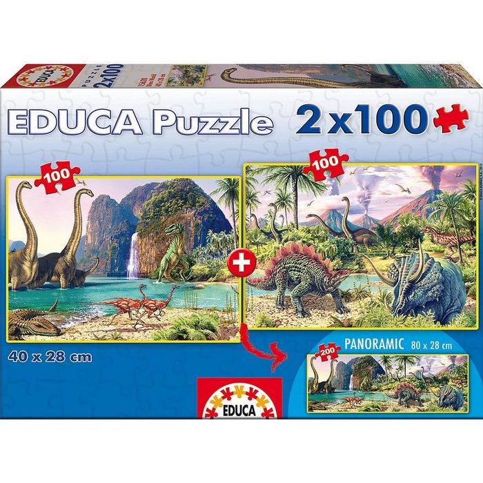 Educa Puzzle Puzzle "Dinosaur World" 2x100 Teile Puzzleteile