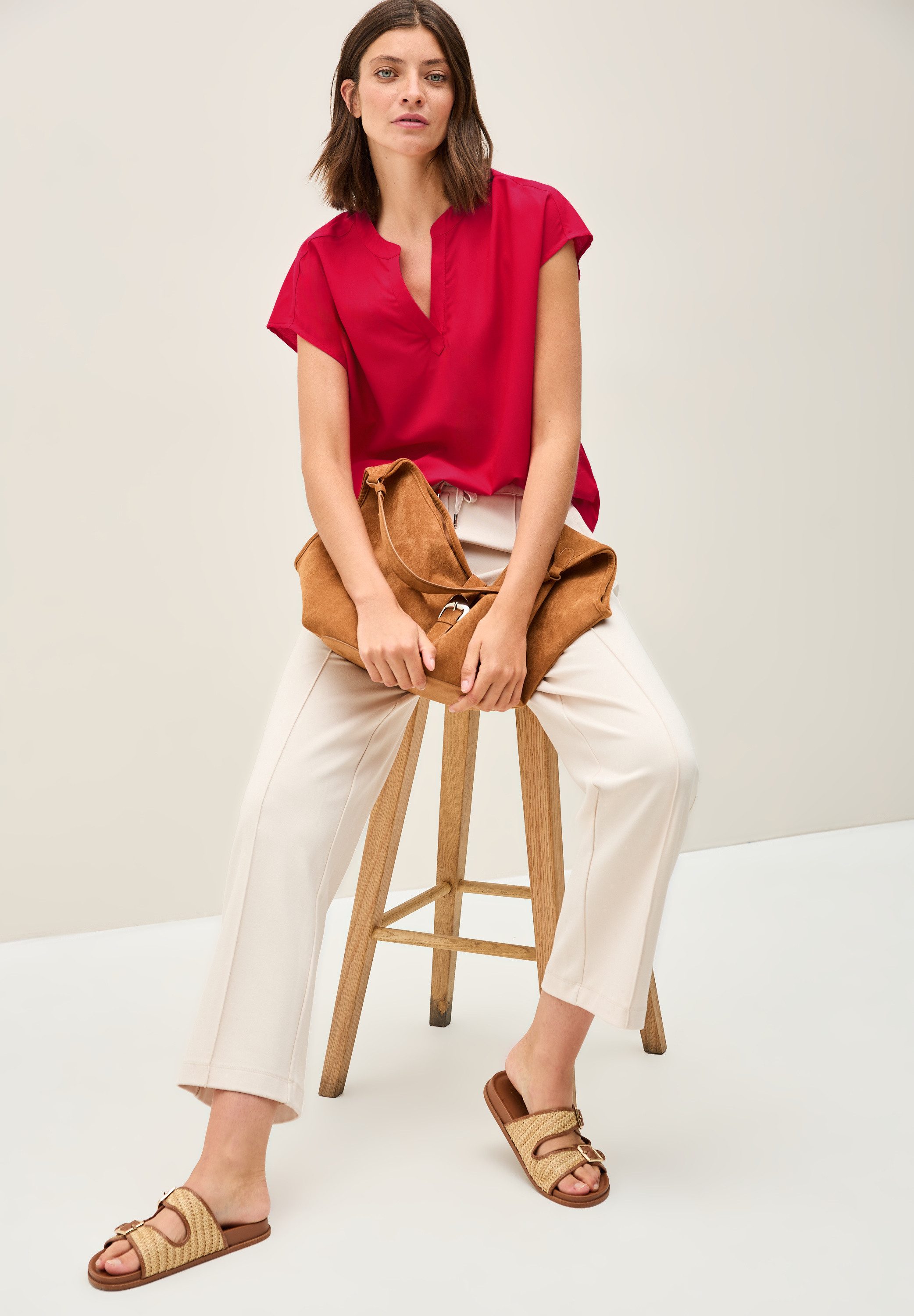 CECIL Kurzarmbluse mit geschlitztem Ausschnitt