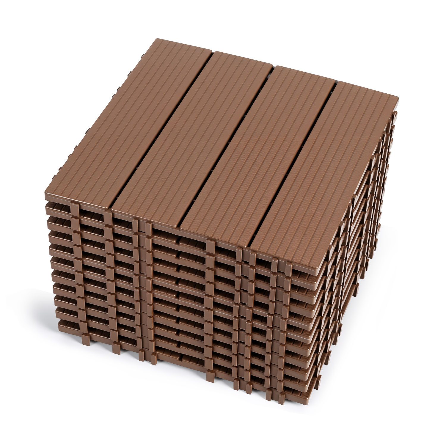 Clanmacy Terrassenplatte Kunststoff-Bodenfliesen 110 Stück 30x30cm Klickfliesen Rotbraun, Kunststoff 30x30, Braun
