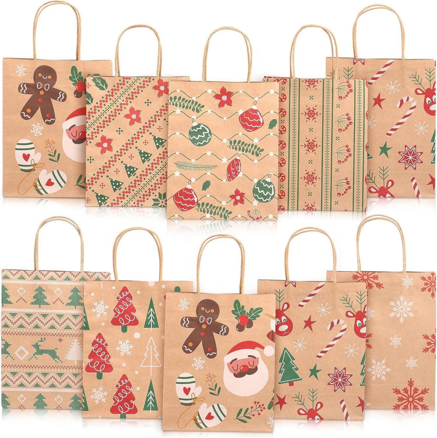 LuxusKollektion Geschenkpapier 24 Stück Weihnachtstüten Kraftpapier Geschenktüten Henkel