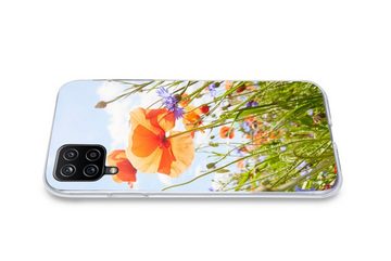 MuchoWow Handyhülle Blumen - Mohn - Frühling - Natur - Rot - Blau, Handyhülle Samsung Galaxy A12, Smartphone-Bumper, Print, Handy