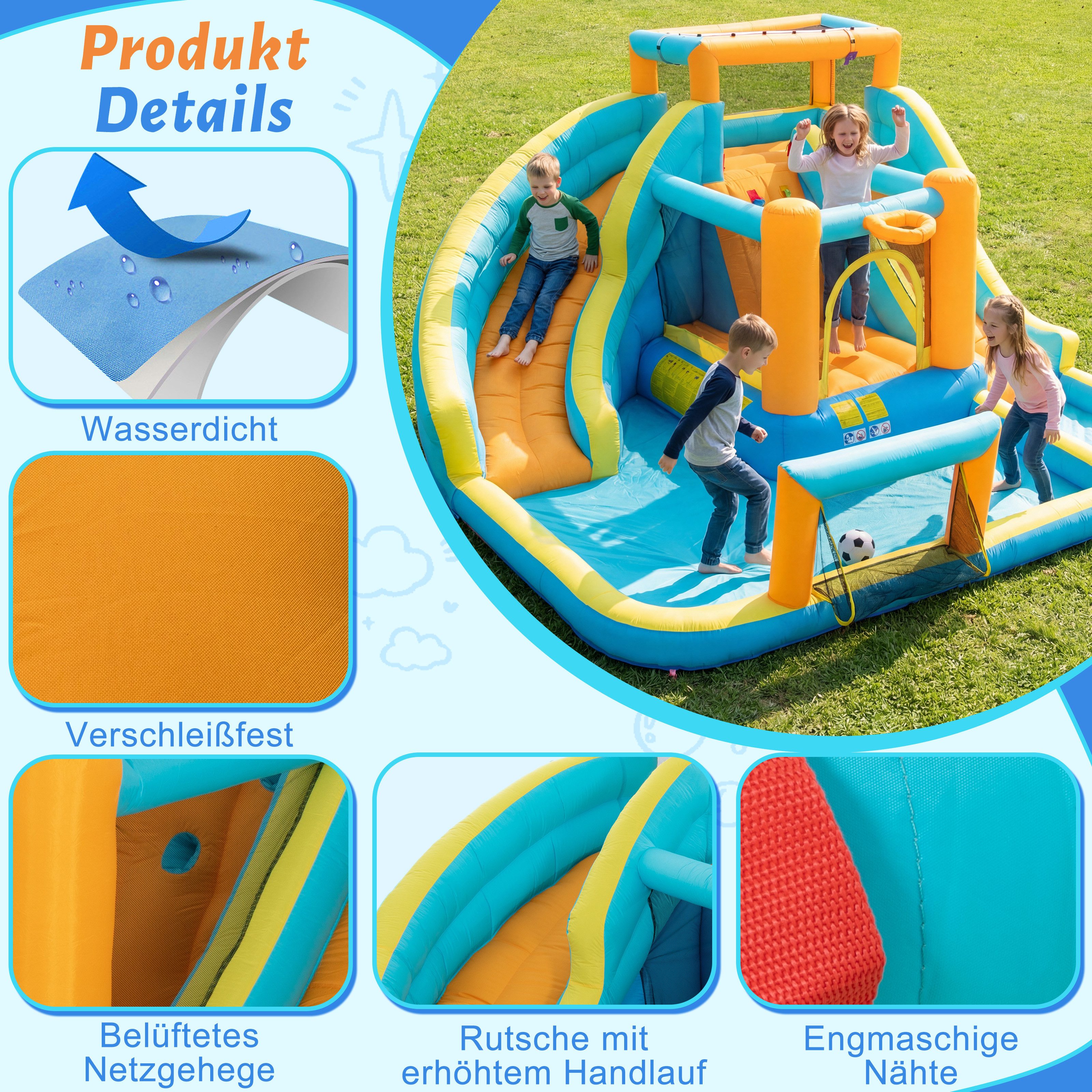 UEV Hüpfburg mit Gebläse Groß Aufblasbare Wasserpark Springburg 373x457x218cm, (XXL für Kinder von 3-10 Jahre, mit Kletterwand Sicherheitsnetz Kindergeburtstag), für Indoor und Outdoor Wasserrutsche Springen