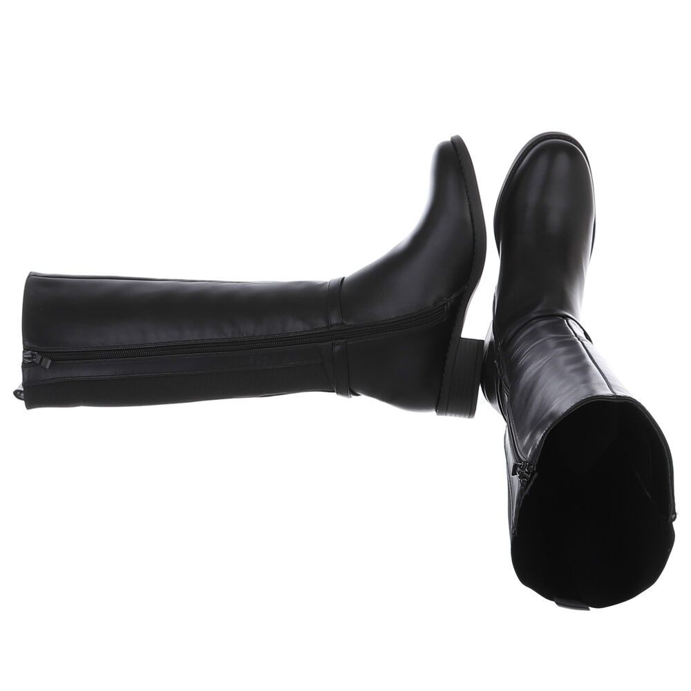 Ital-Design Klassische kniehohe Stiefel für Damen mit modischer Schnalle Stiefel (90169503) Blockabsatz Flache Stiefel in Schwarz