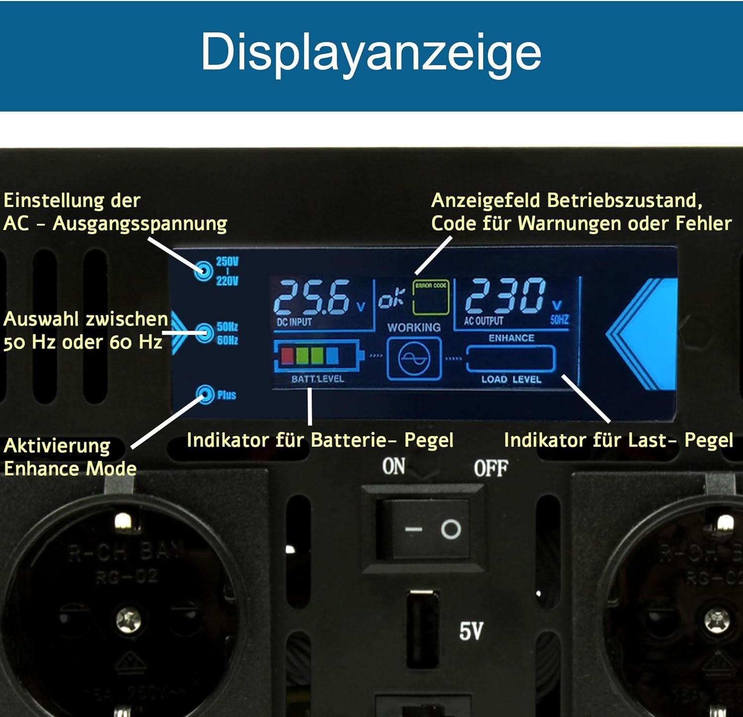 @tec Spannungswandler Reiner Sinus Inverter Wechselrichter 24V auf 230V