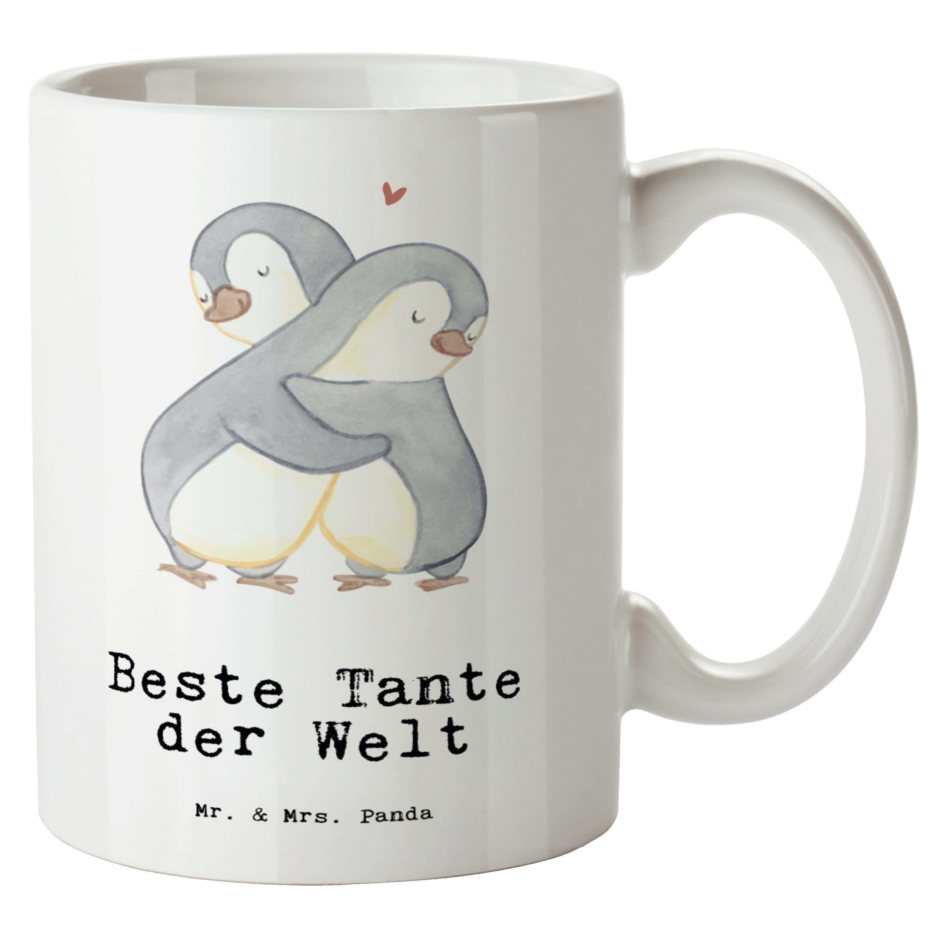 Mr. & Mrs. Panda Tasse Pinguin Beste Tante der Welt - Weiß - Geschenk, Groß, XL Teetasse, Kl, XL Tasse Keramik