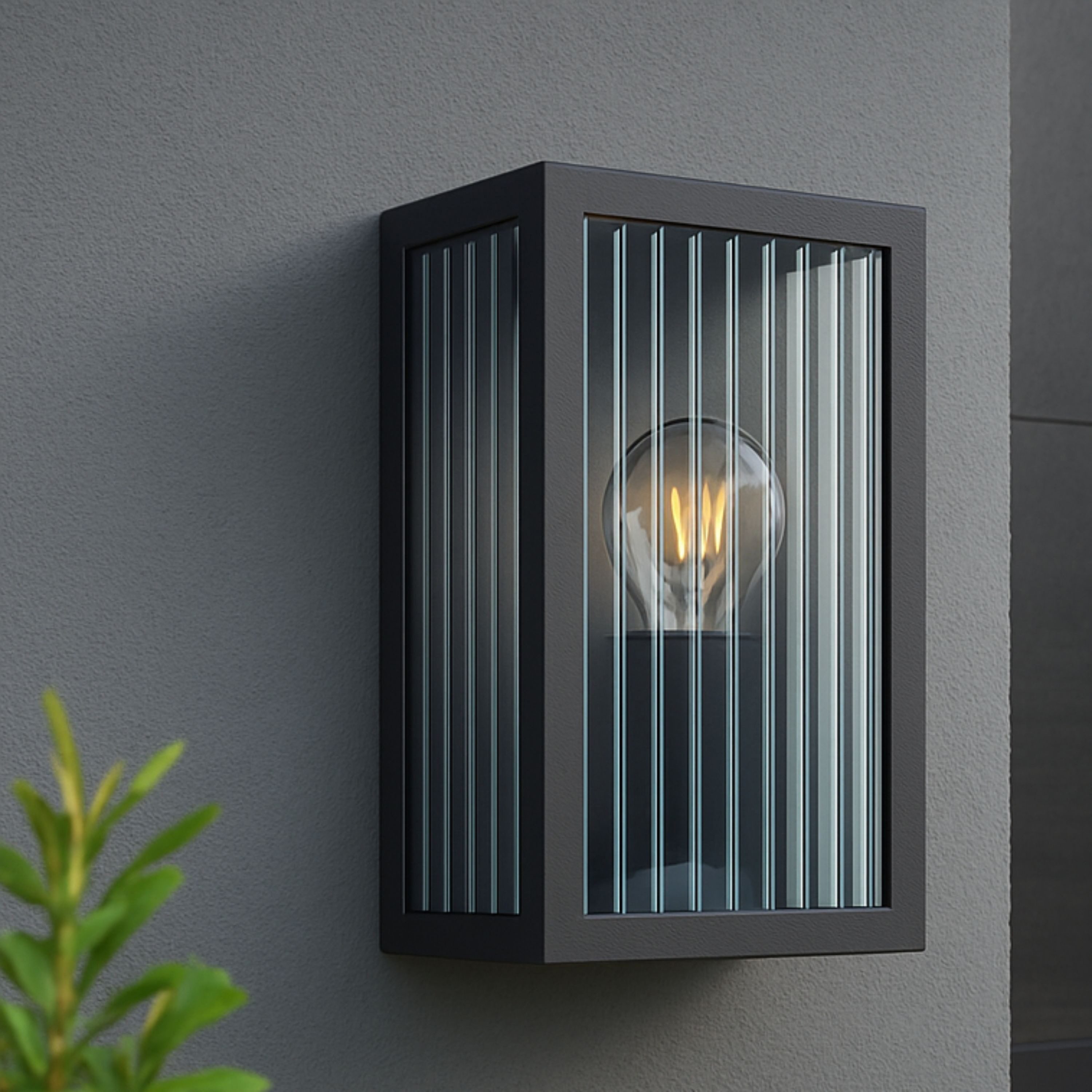 OTTO home Außen-Wandleuchte Gerrin - Außenleuchte, ohne Leuchtmittel, Riffelglas, E27, IP44, Metall/Glas, schwarz, Wandlampe, Outdoor, Lampe
