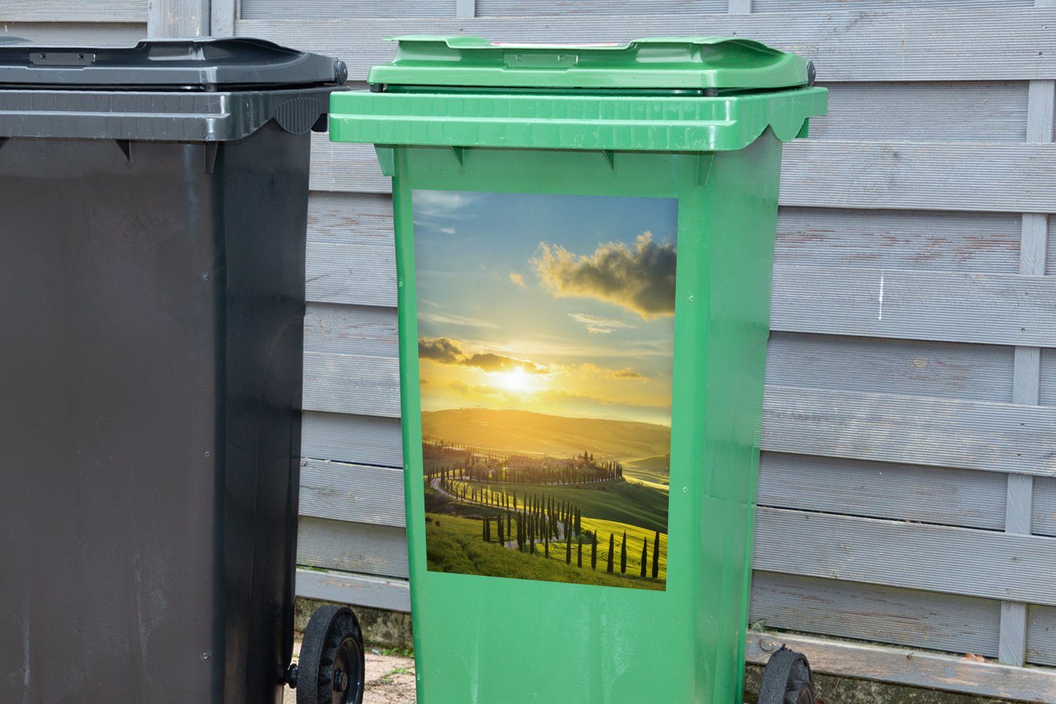 MuchoWow Wandsticker - Container, Toskana Italien Mülleimer-aufkleber, Sonne (1 Abfalbehälter - Mülltonne, St), Sticker