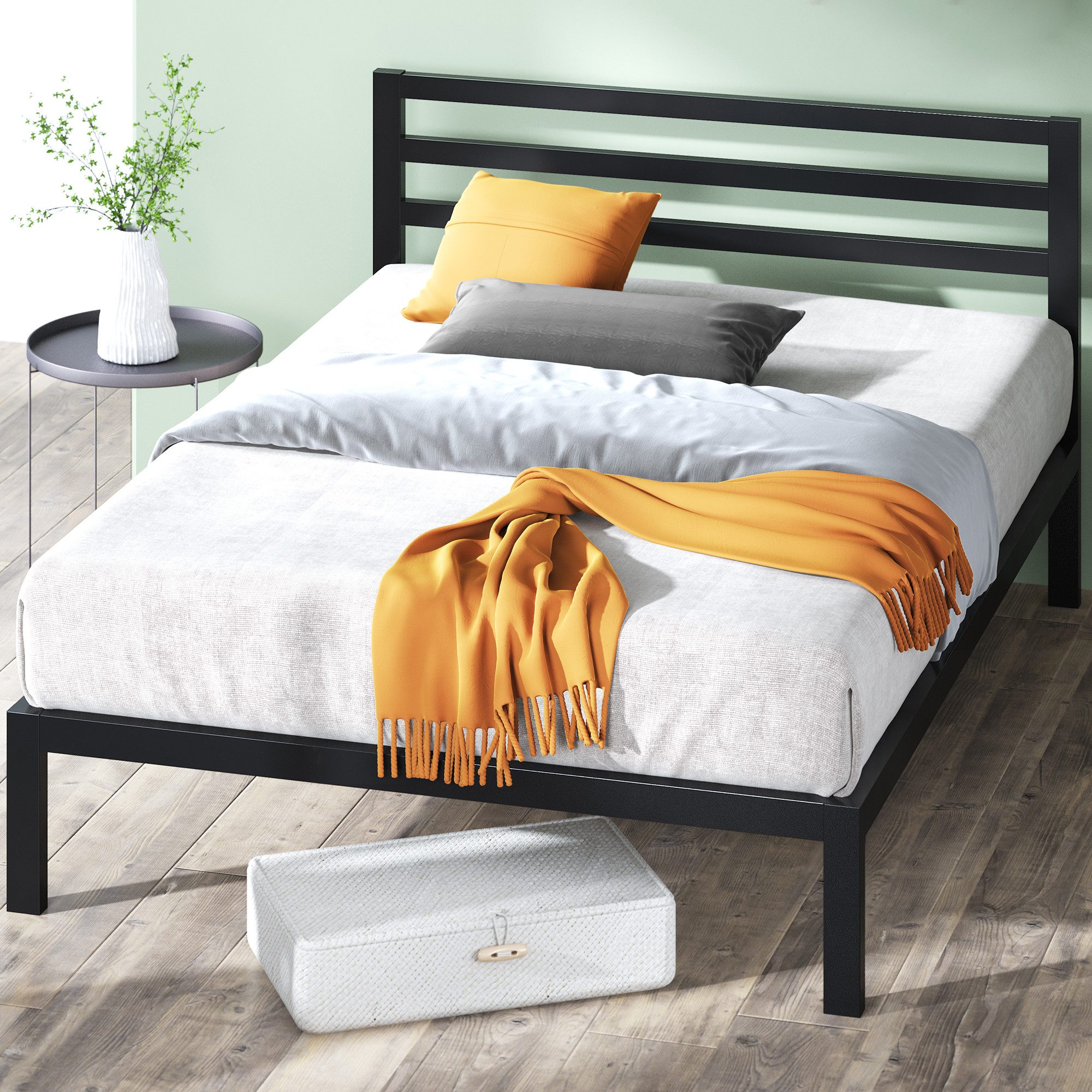 ZINUS Bettgestell Mia Metallbett mit Kopfteil (Bett, Schwarz, 140x200 cm), Inklusive Lattenrost, Hohe Stabilität, Leichter Aufbau