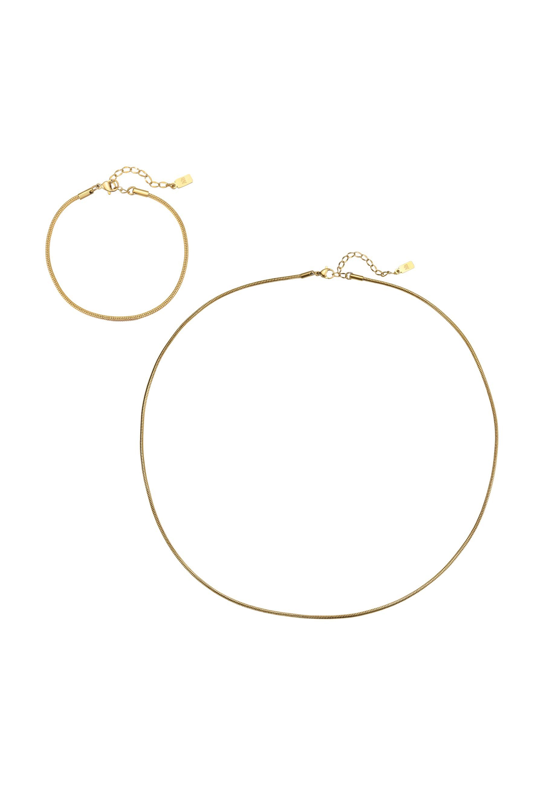 Hey Happiness Ketten und Armband Set Rundes Schlangen-Design, Modernes Snake Chain Herren Schmuckset, Edelstahl wasserfest