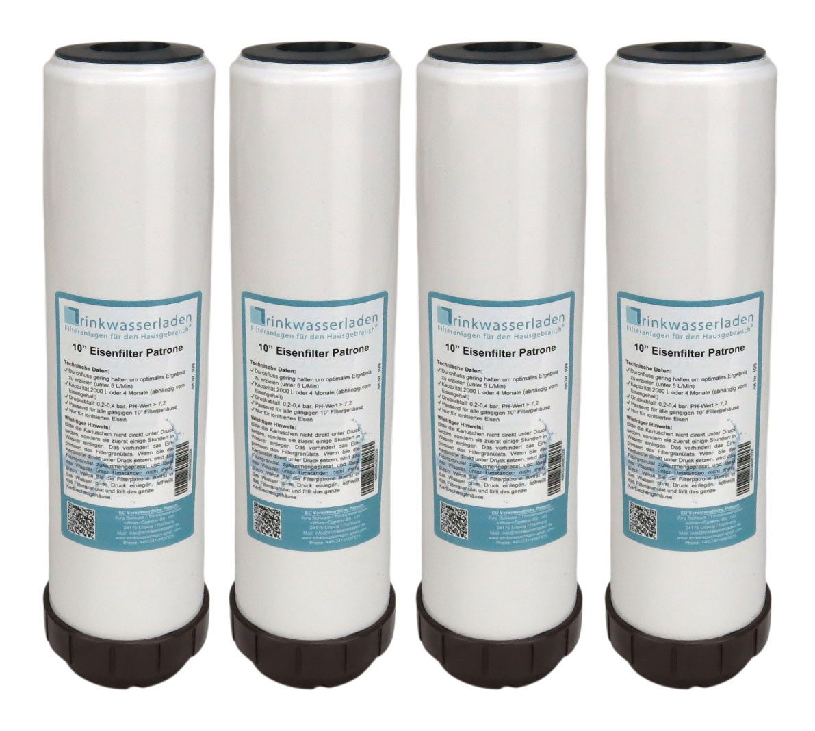 Trinkwasserladen Kalk- und Wasserfilter, 4x Eisenfilter Patrone 10" Garten/Brunnen/Pool