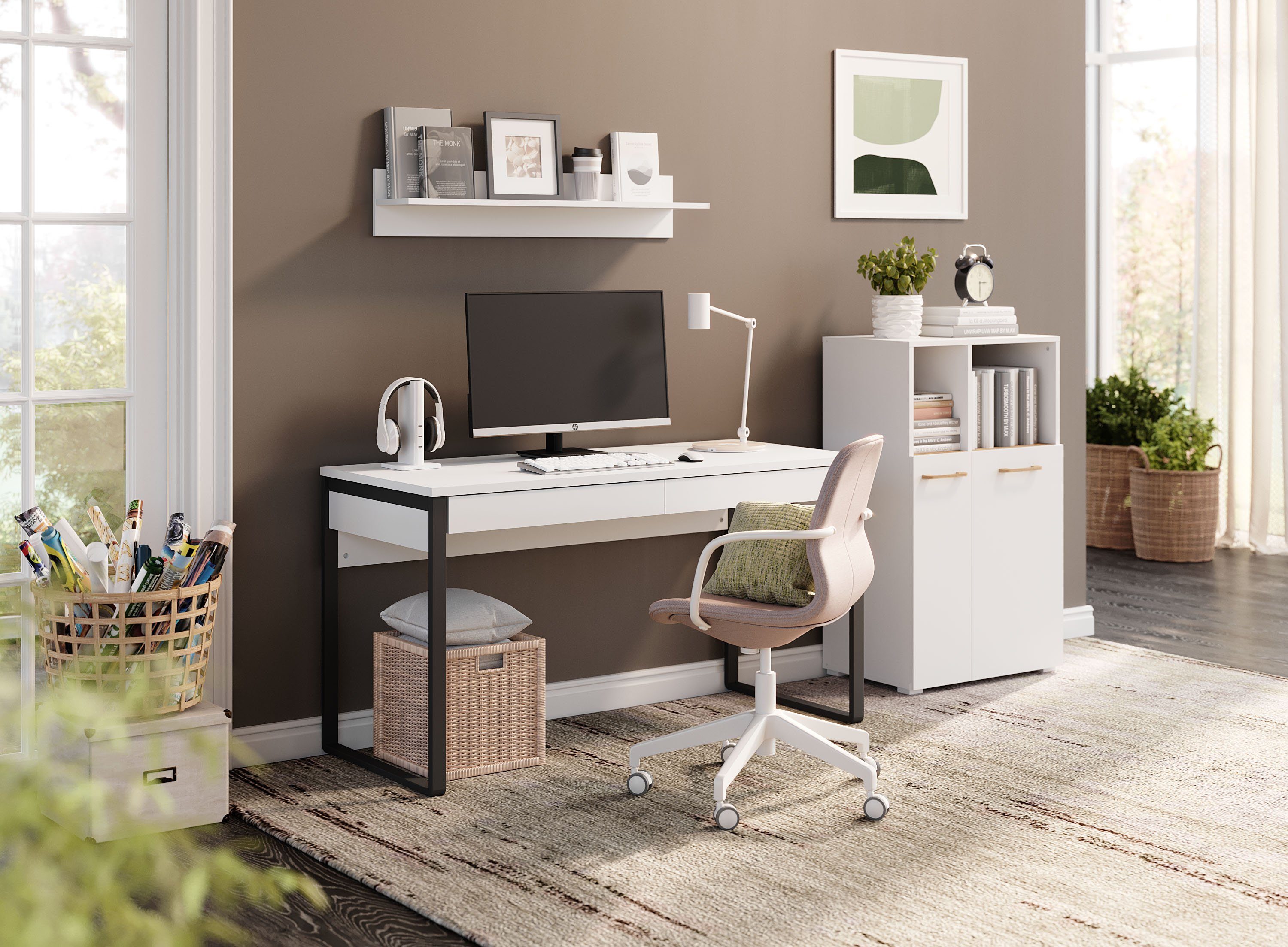 Swema Schreibtisch Tisch Kassia, Schubladen | mit weiß Breite 160cm weiß Soft-Close-Funktion