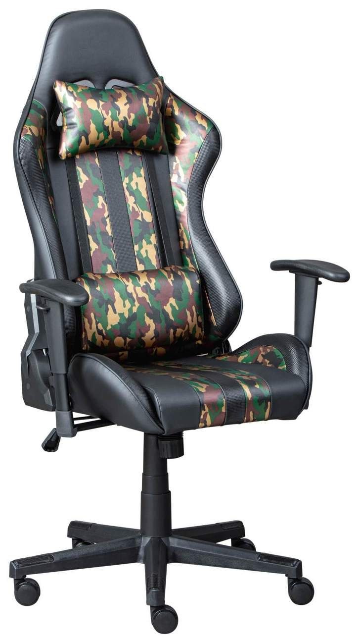 Inter Link Gaming-Stuhl Gaming Chair Drehstuhl ACTION HERO Schwarz-Camouflage mit Armlehnen