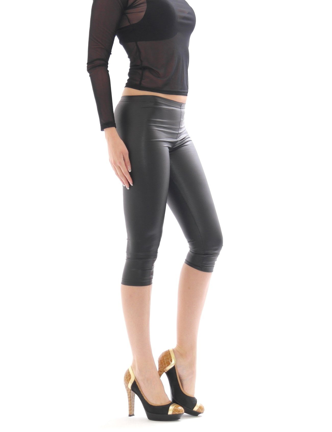 SYS Caprihose Capri Leggings Glanz-Matt kurze 3/4 Hose Hüfte wie Leder Late günstig online kaufen