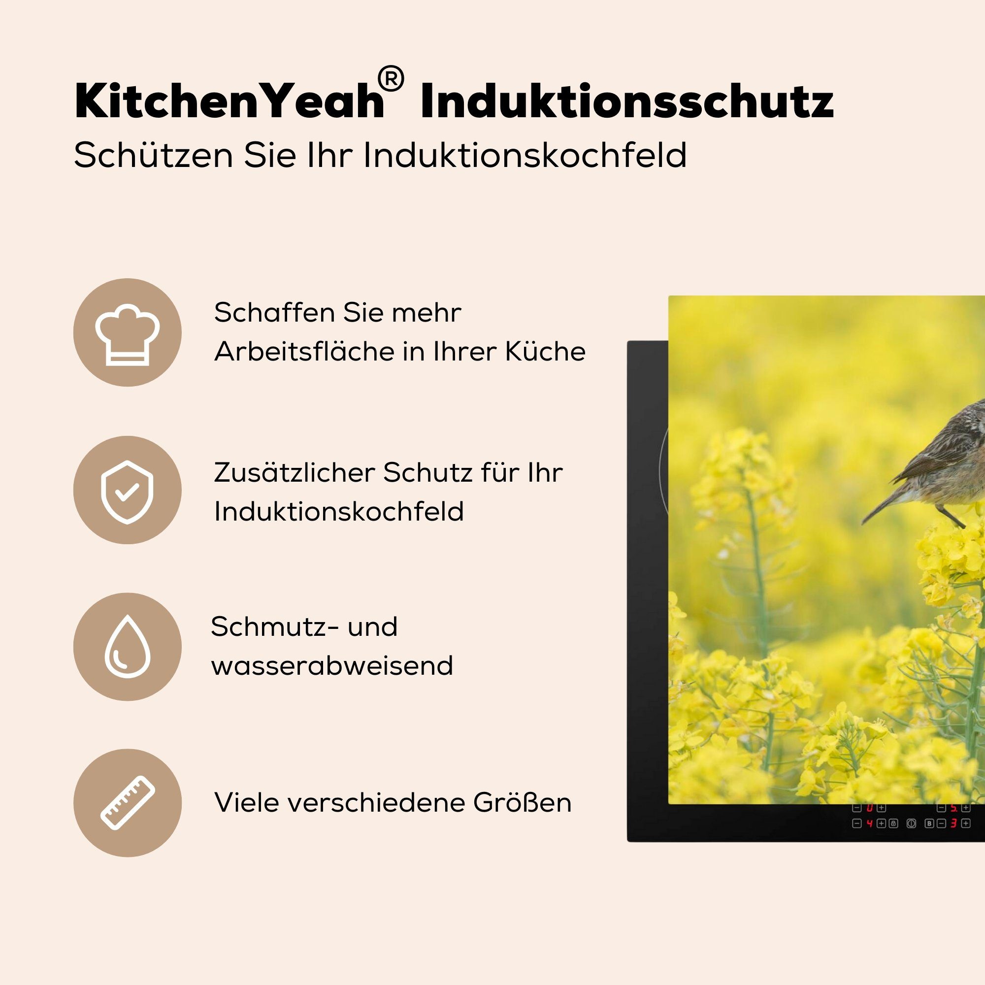 MuchoWow Herdblende-/Abdeckplatte Vogel Ceranfeldabdeckung - die - Induktionskochfeld Vinyl, Gelb, Schutz cm, (1 Pflanzen für tlg), küche, 81x52