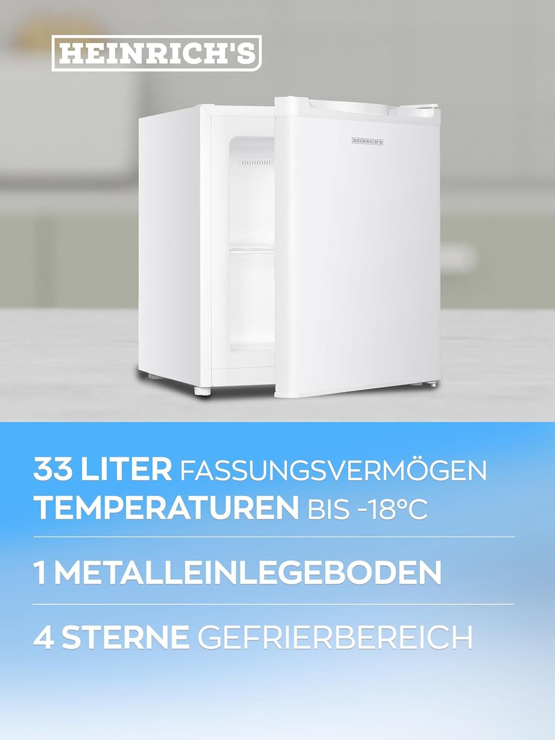 Heinrich´s Gefrierschrank Mini Gefrierbox HGB 5088 W, 51 cm hoch, 44 cm breit, Kühlbox 40db 33 Liter bis zu -18 Grad