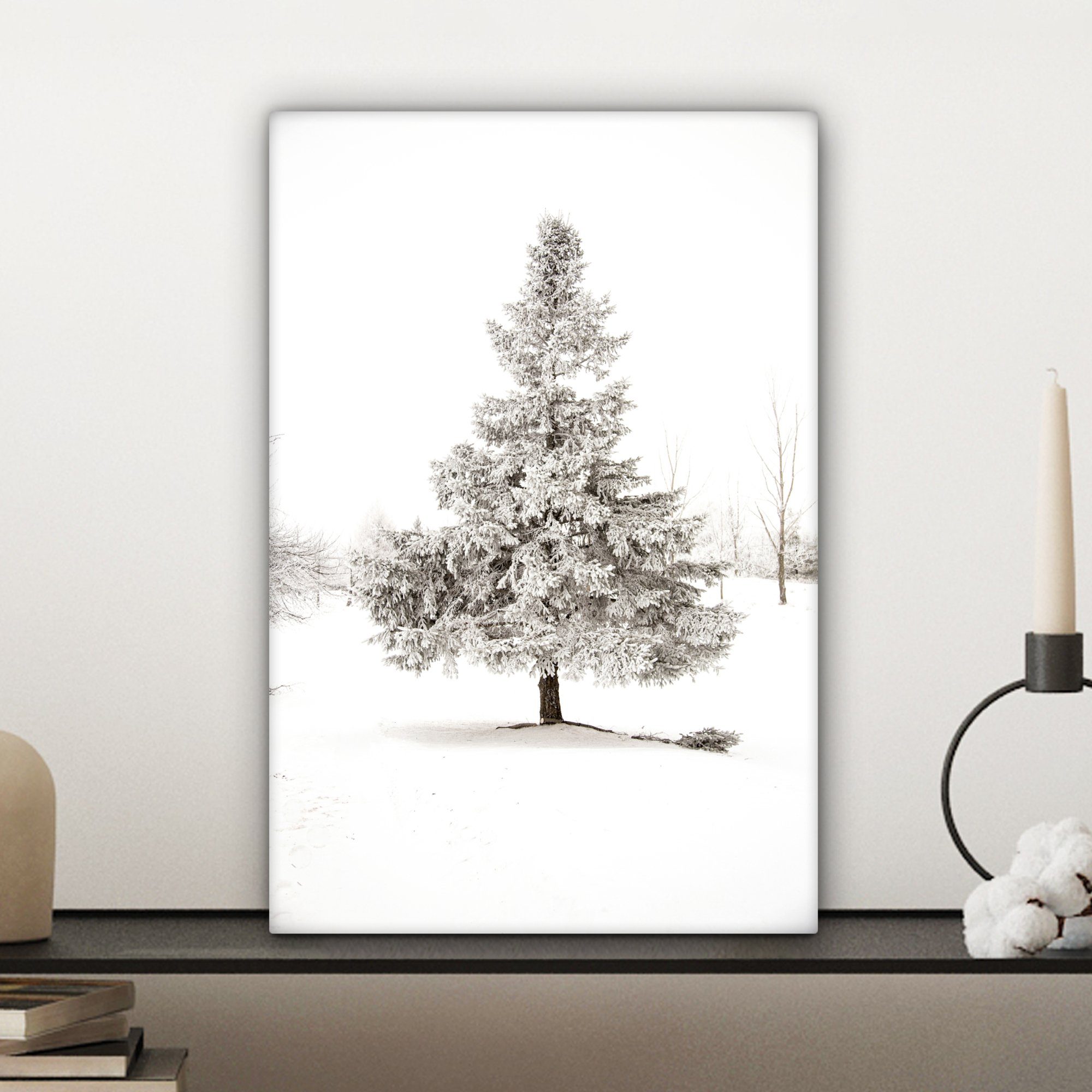 OneMillionCanvasses® Leinwandbild Winter - Baum Gemälde, Leinwandbild St), cm Jahreszeiten, Zackenaufhänger, (1 inkl. - Natur fertig - Schnee 20x30 bespannt 