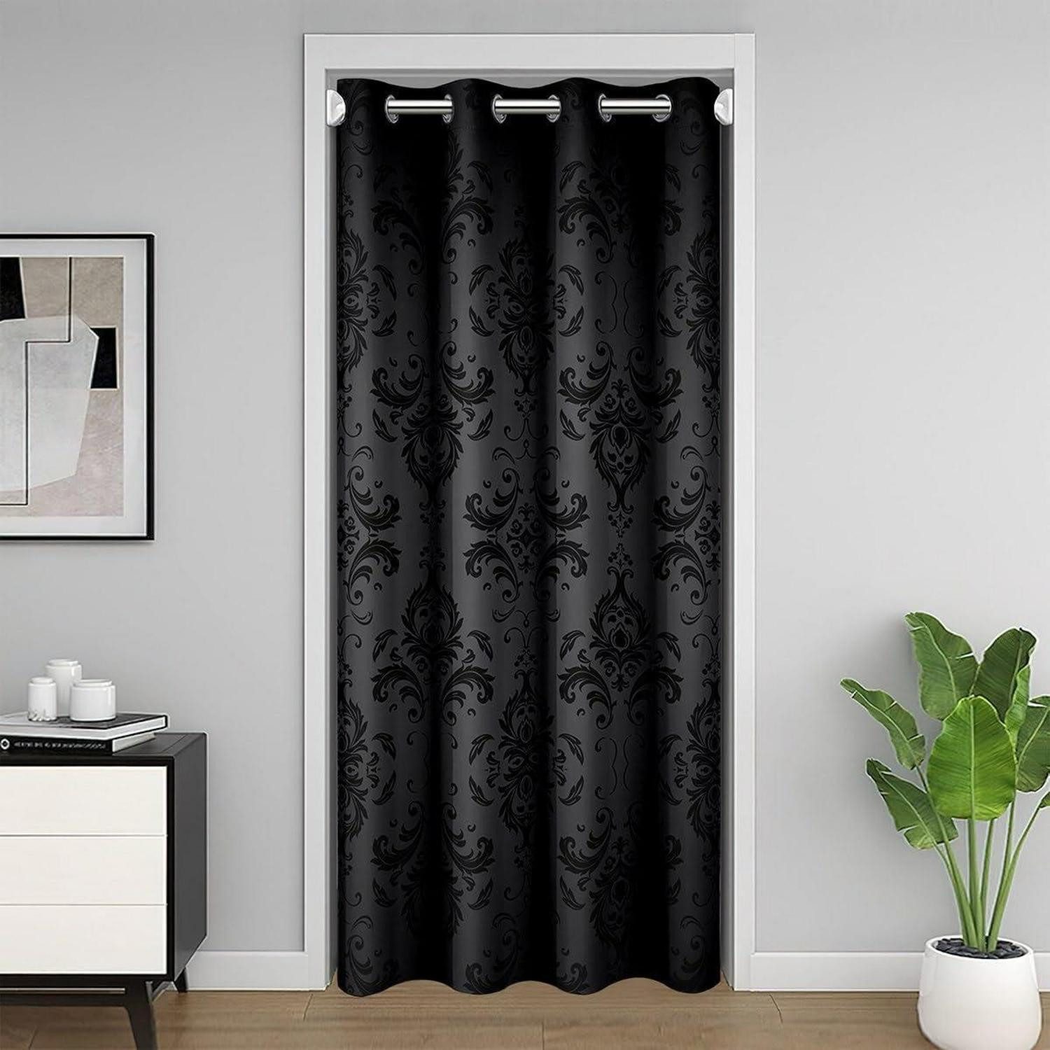 LuxusKollektion Türvorhang Türvorhang Schwarz Damask Vintage 106x203cm (1 St)