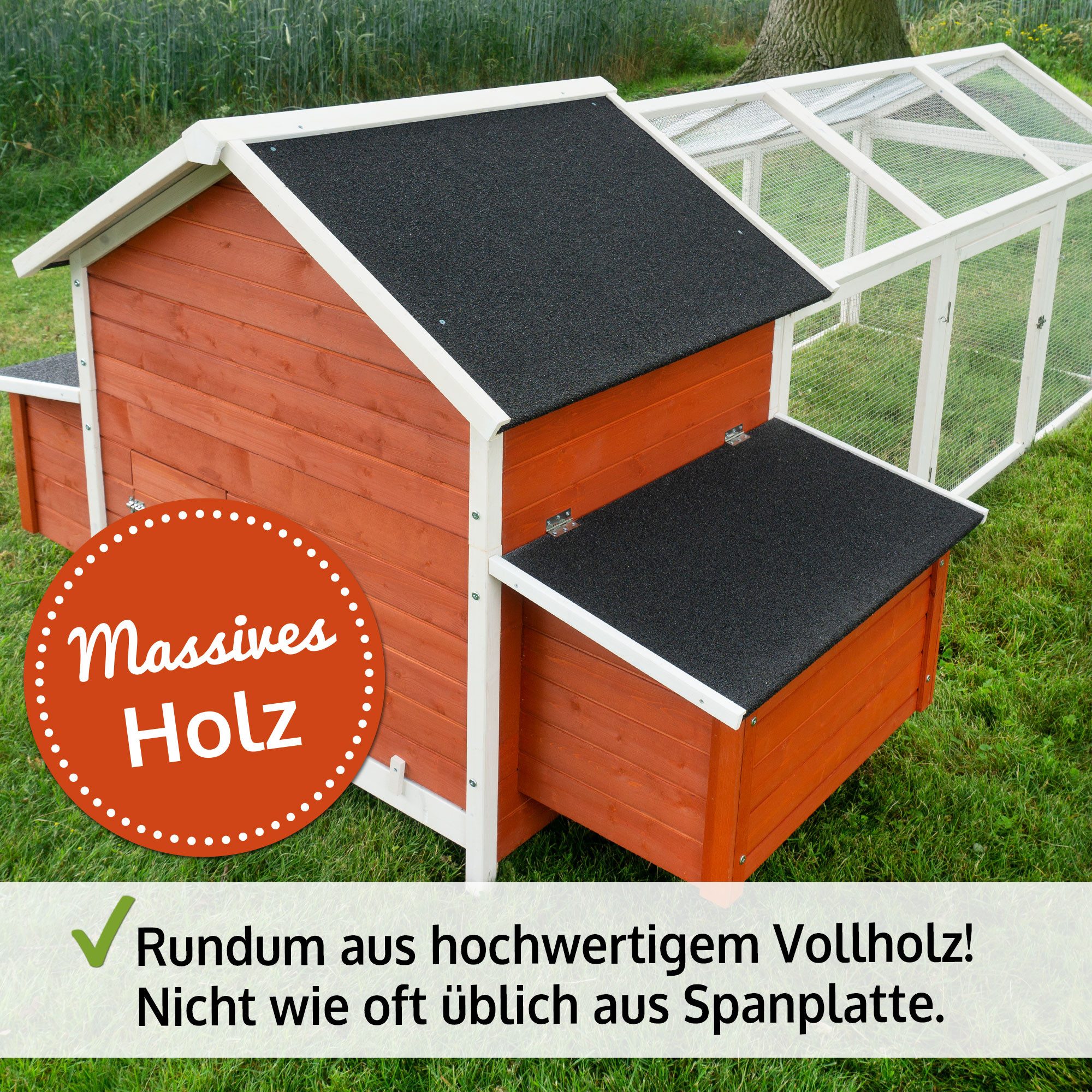 Zooprinz Hühnerstall Betty mit oder ohne Auslauf 301x113x171 cm (BxHxT), Regen- und Sonnendach, Nistkasten mit Klappdeckel
