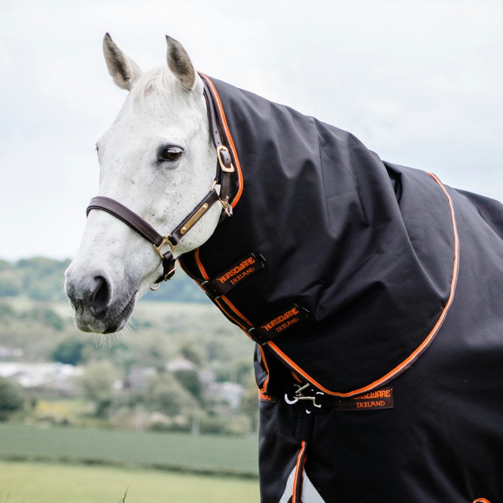 Pferde-Halsteil Horseware Rambo Supreme Hood 150g - Black/Orange