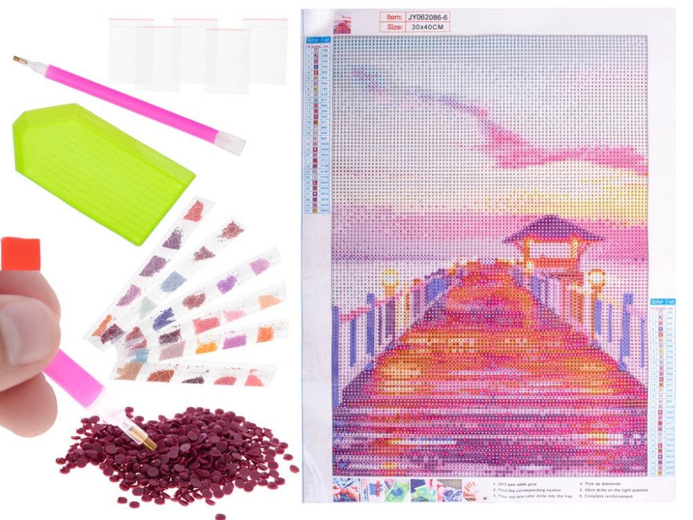 Ikonka Malen nach Zahlen Diamant Malerei Laufsteg am See 30x40cm - DIY Malen nach Zahlen Kit (5d Diamond Painting DIY Set, 5d Diamond Painting DIY Komplett set), Kreativität fördern, Stress abbauen, einzigartige Dekoration