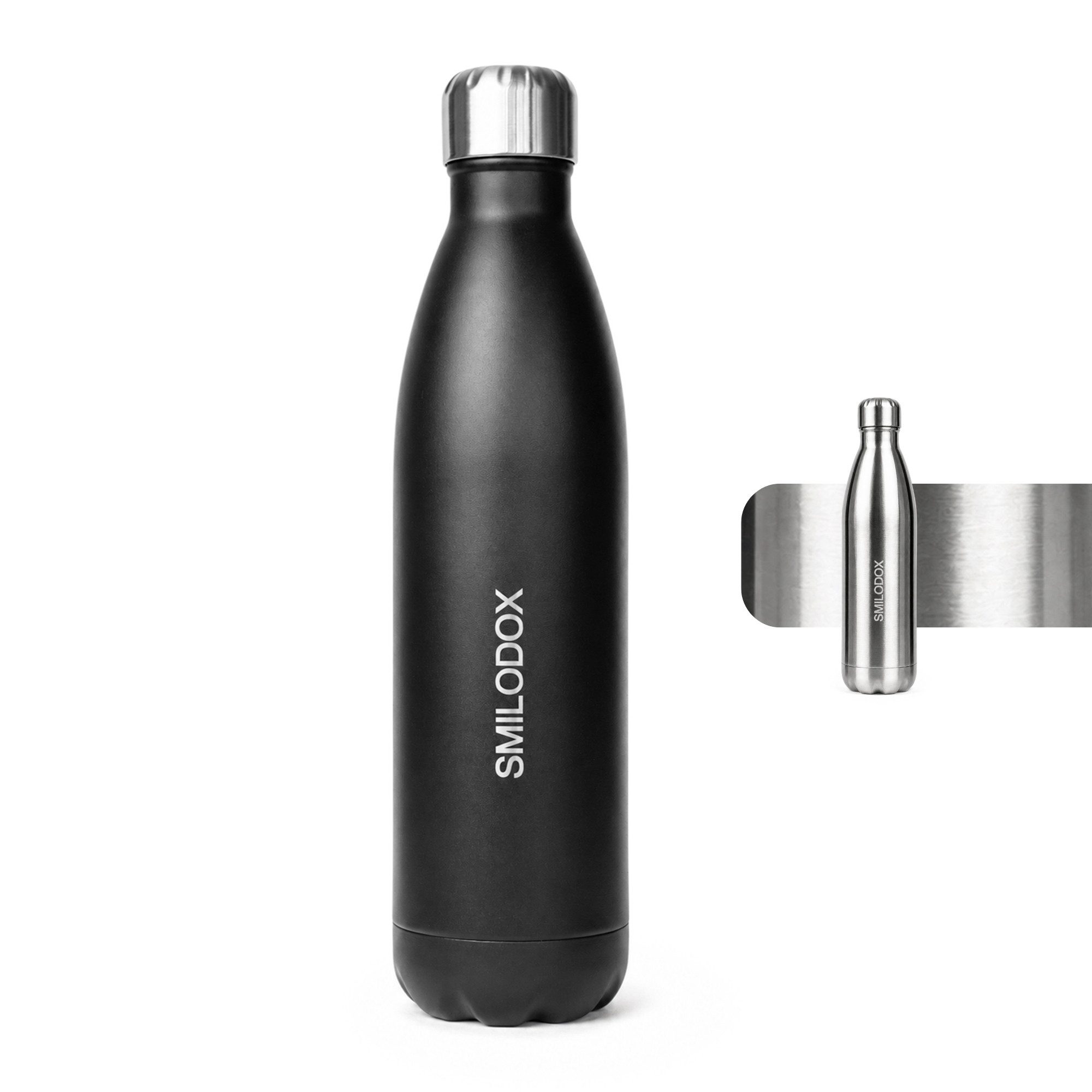 Smilodox Trinkflasche Sveltis, 750ml Edelstahl Thermoflasche, BPA-frei, 100% Auslaufsicher, Schlanke Form, Edelstahl, Thermofunktion, für Büro, Gym & Alltag