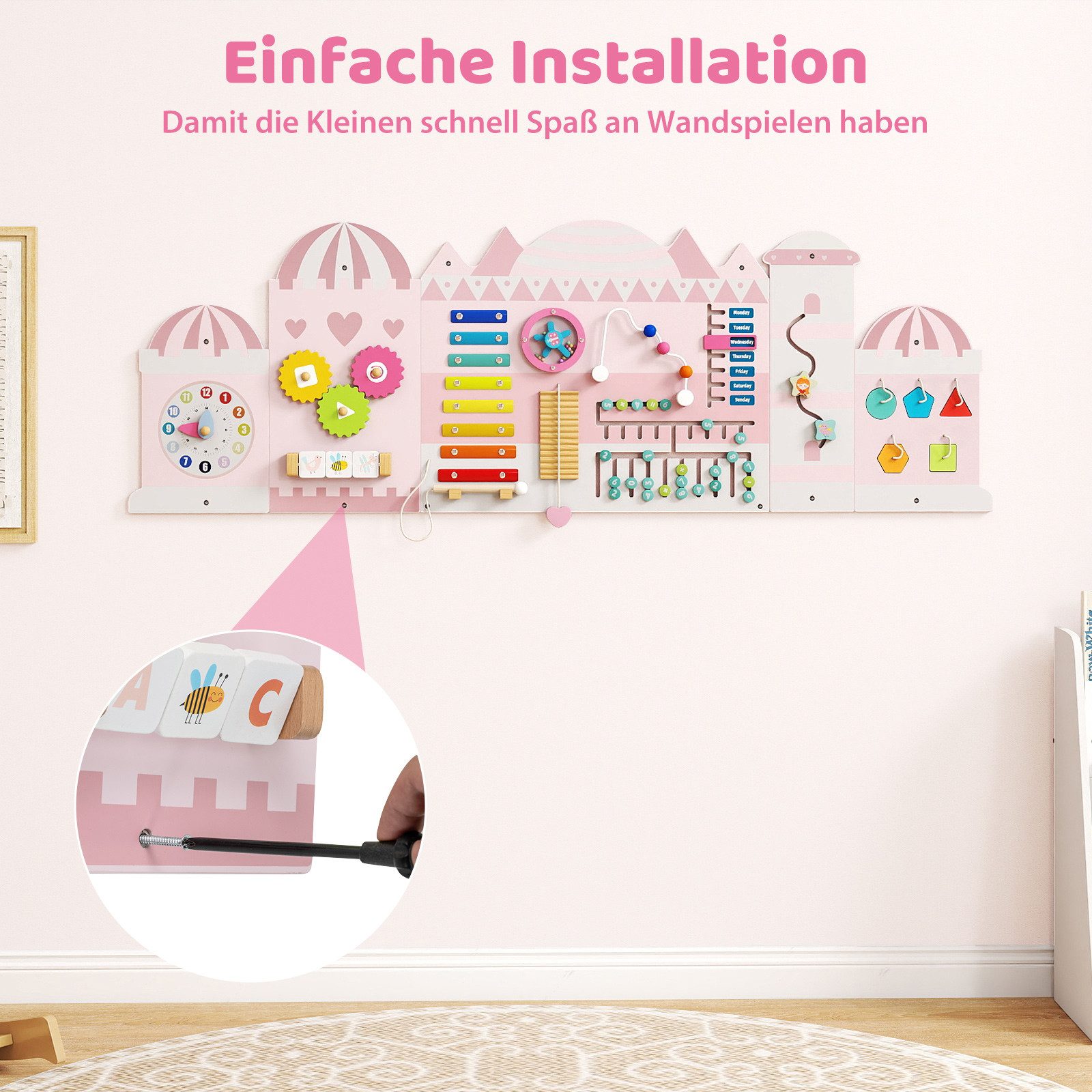 COSTWAY Motorikbrett, Aktivitätswand, 11-in-1 Montessori Holz-Wandspielzeug