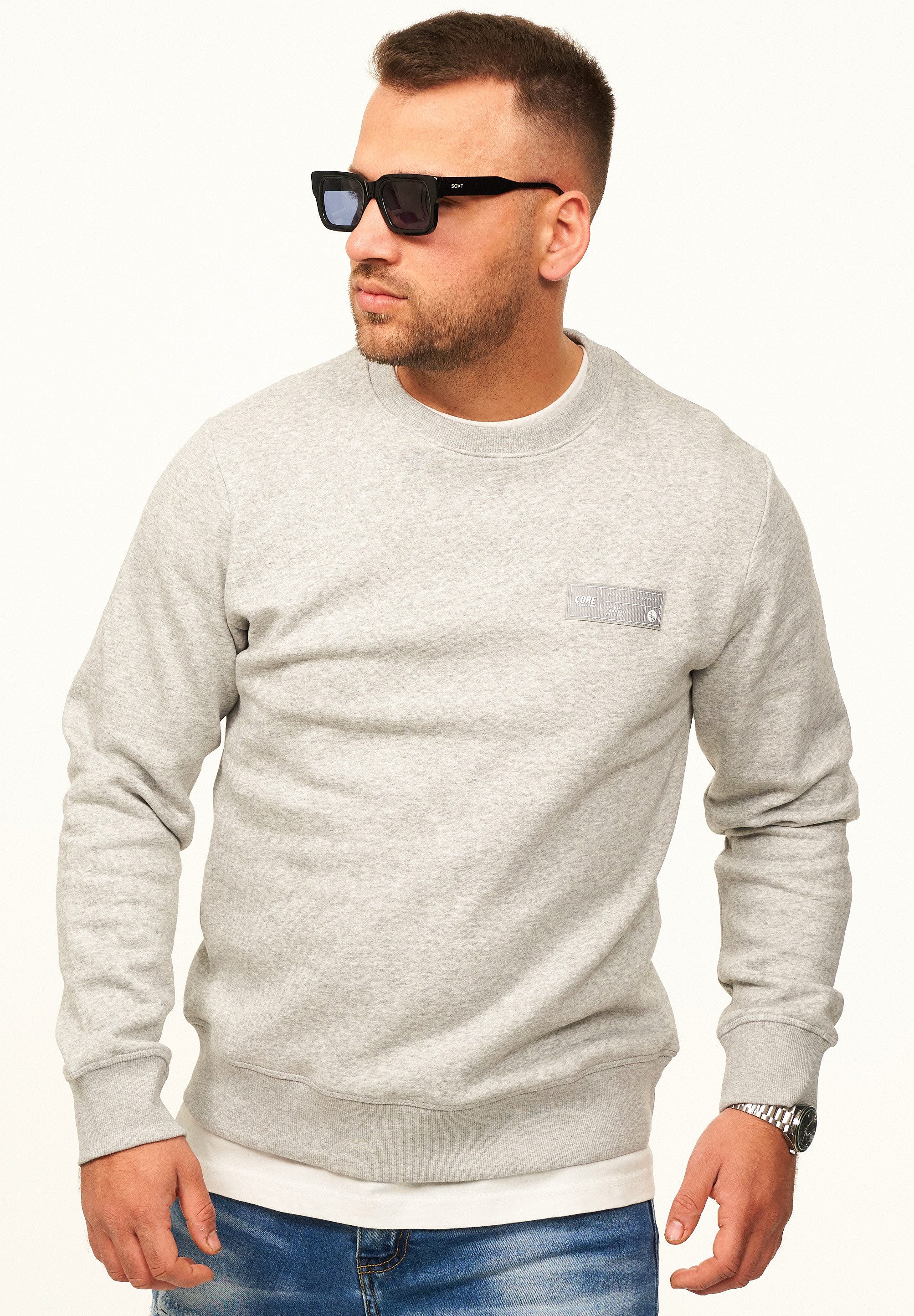 Jack & Jones Sweatshirt Pullover - Rundhalspullover mit Crew-Neck im Regular Fit für Herren Männer Sweatpullover mit Logo-Patch aus Baumwollmischung