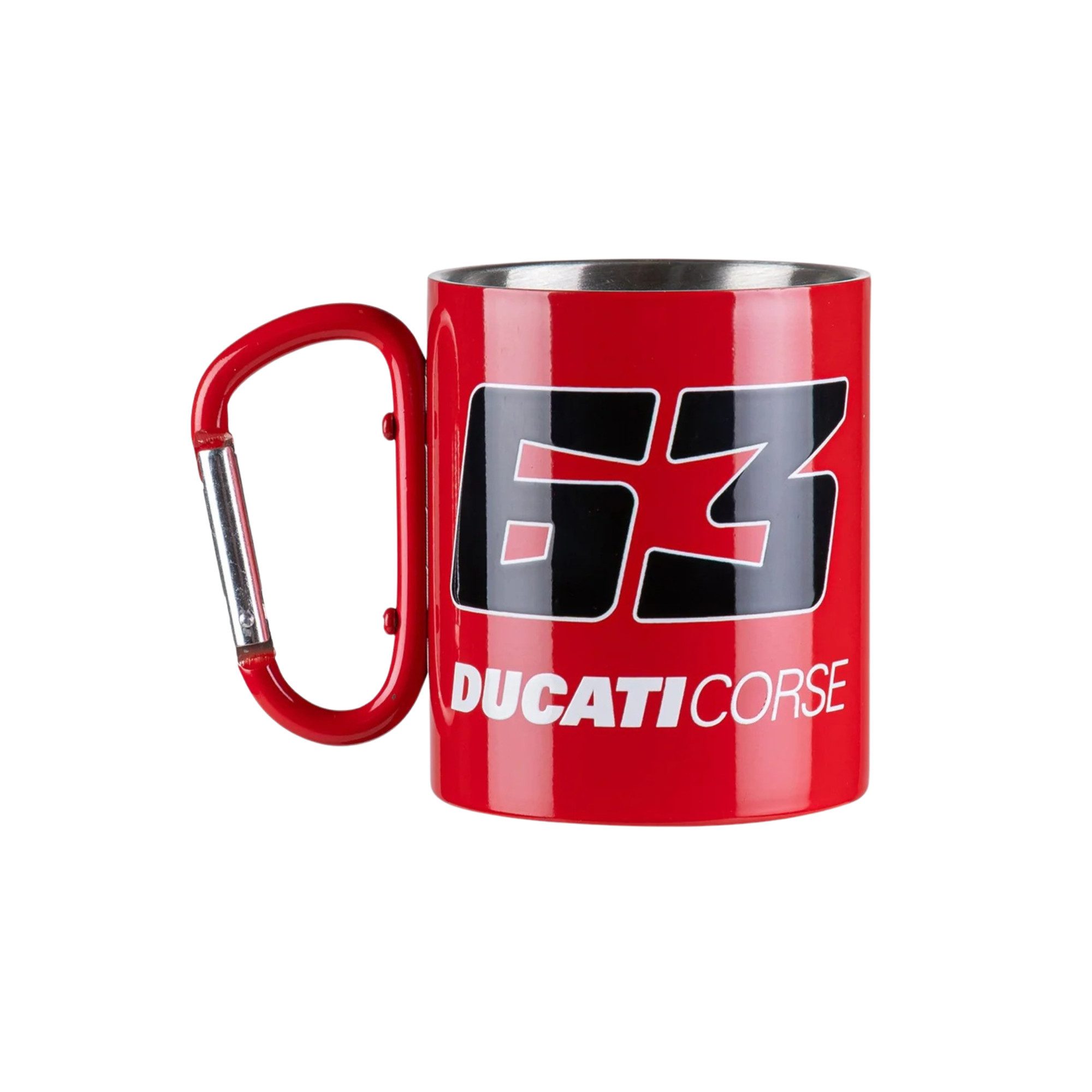 DUCATI CORSE Tasse Ducati Corse Metallbecher Bagnaia 63 mit Karabinergriff, Edelstahl