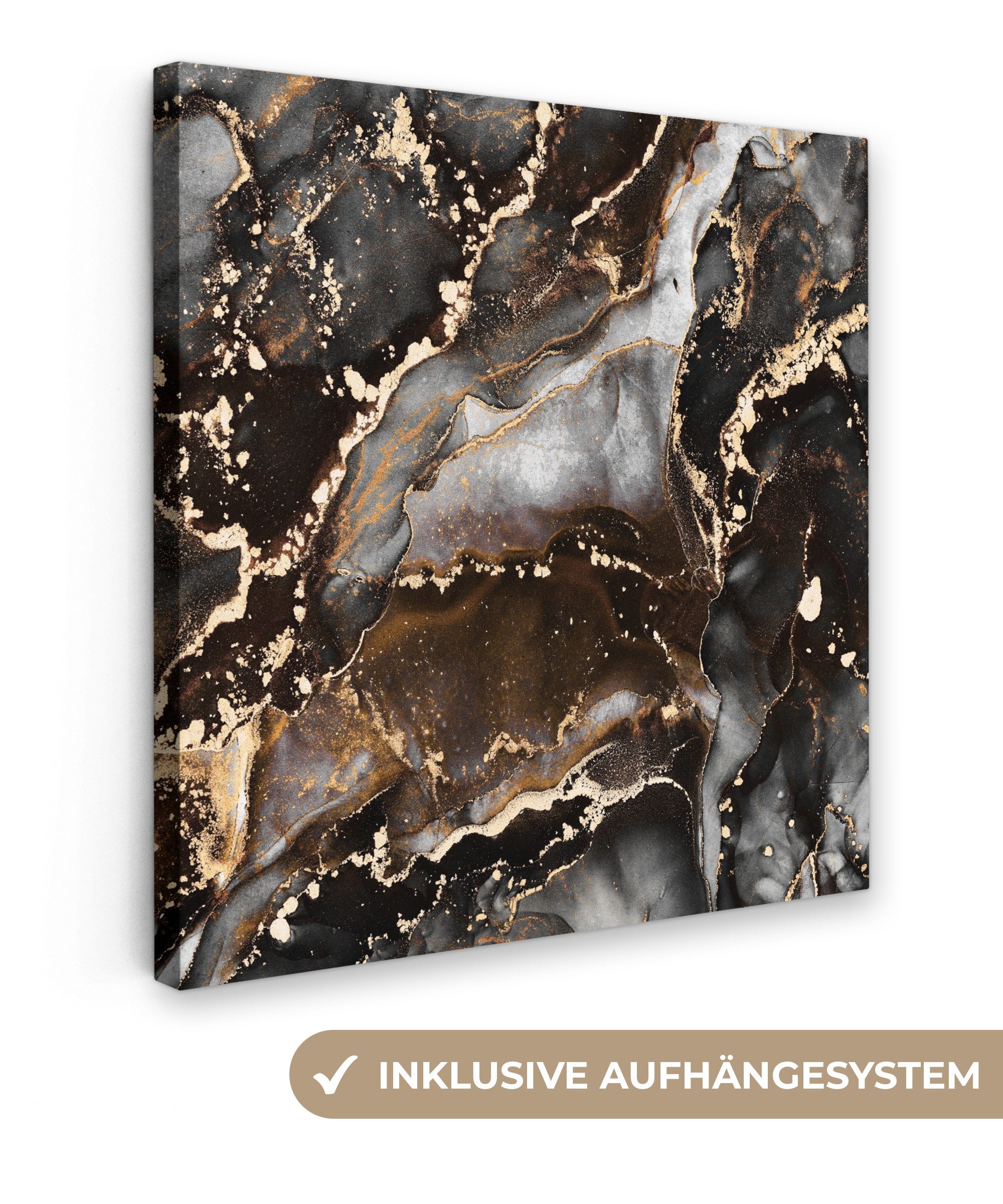 OneMillionCanvasses® Leinwandbild Marmor - Gold - Glitzer - Luxus, Fotodruck (1 St), Wandbild, Deko Schlafzimmer Wohnzimmer Flur 20x20 cm