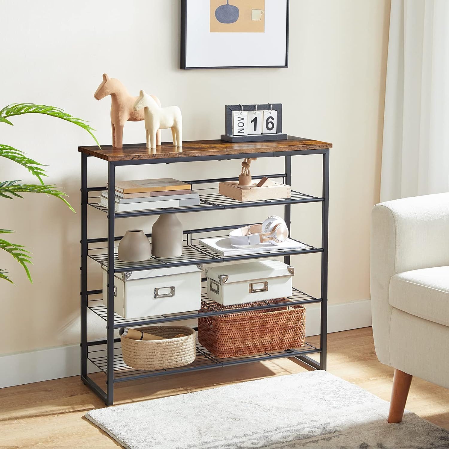 Hoobro Schuhregal 5-lagiger Schuhschrank, verstellbare Schuhablage, flach o günstig online kaufen