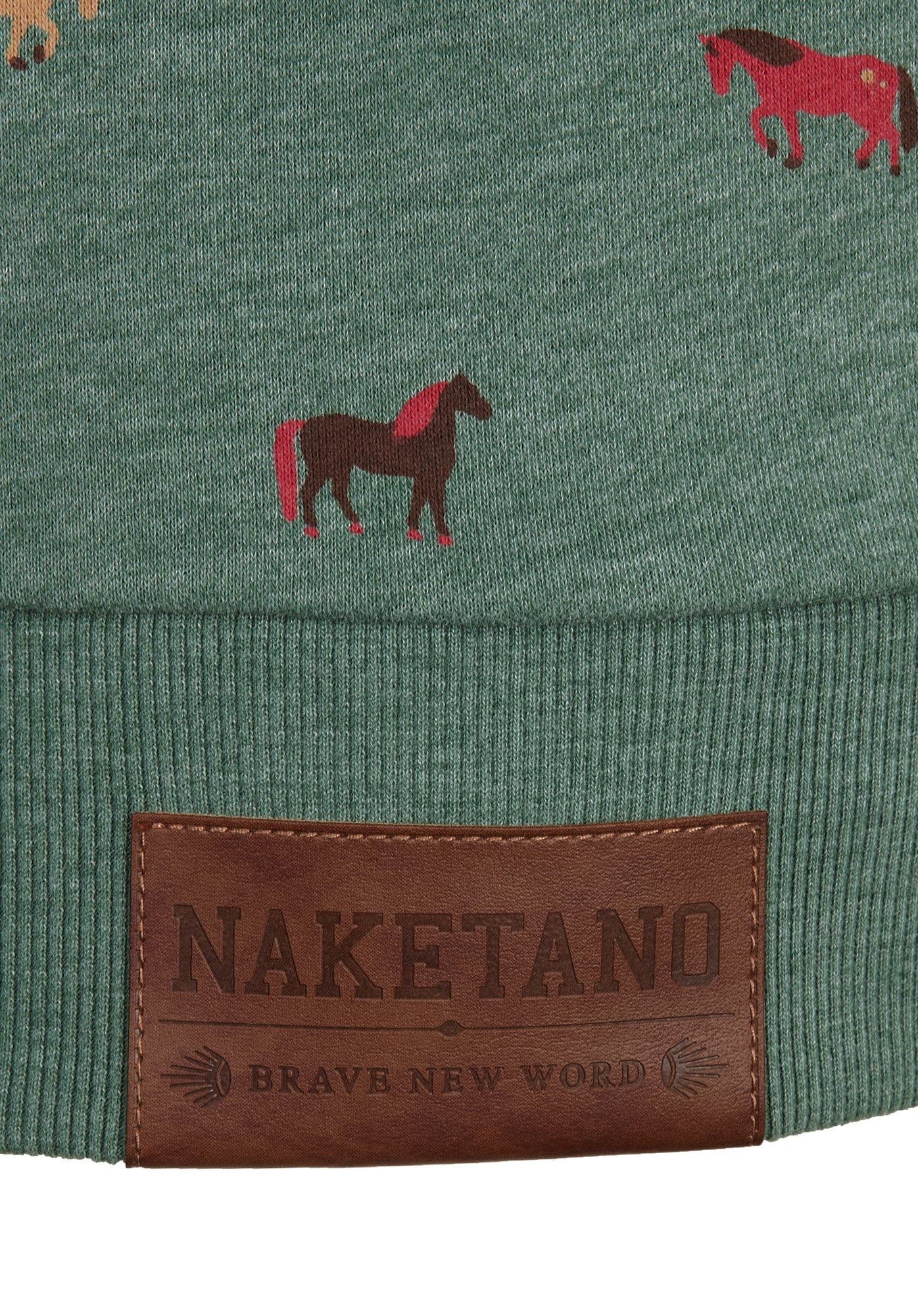 naketano Sweatjacke Damen mit Kapuze, Kängurutasche, tailliert, melierte Sweatware, Raglan Kordelzug, Rippbündchen, Kunstleder-Logo, casual, Streetwear, Langarm – Bild 4 von 5