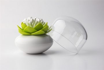Qualy Design Wattestäbchenspender Lotus Blume, (Wattestäbchenhalter, hygienisch und dekorativ, 1-tlg., Kunststoff, ca. Ø 8 x 8 cm), Watte Stab Behälter Bad WC Weiß Schwarz