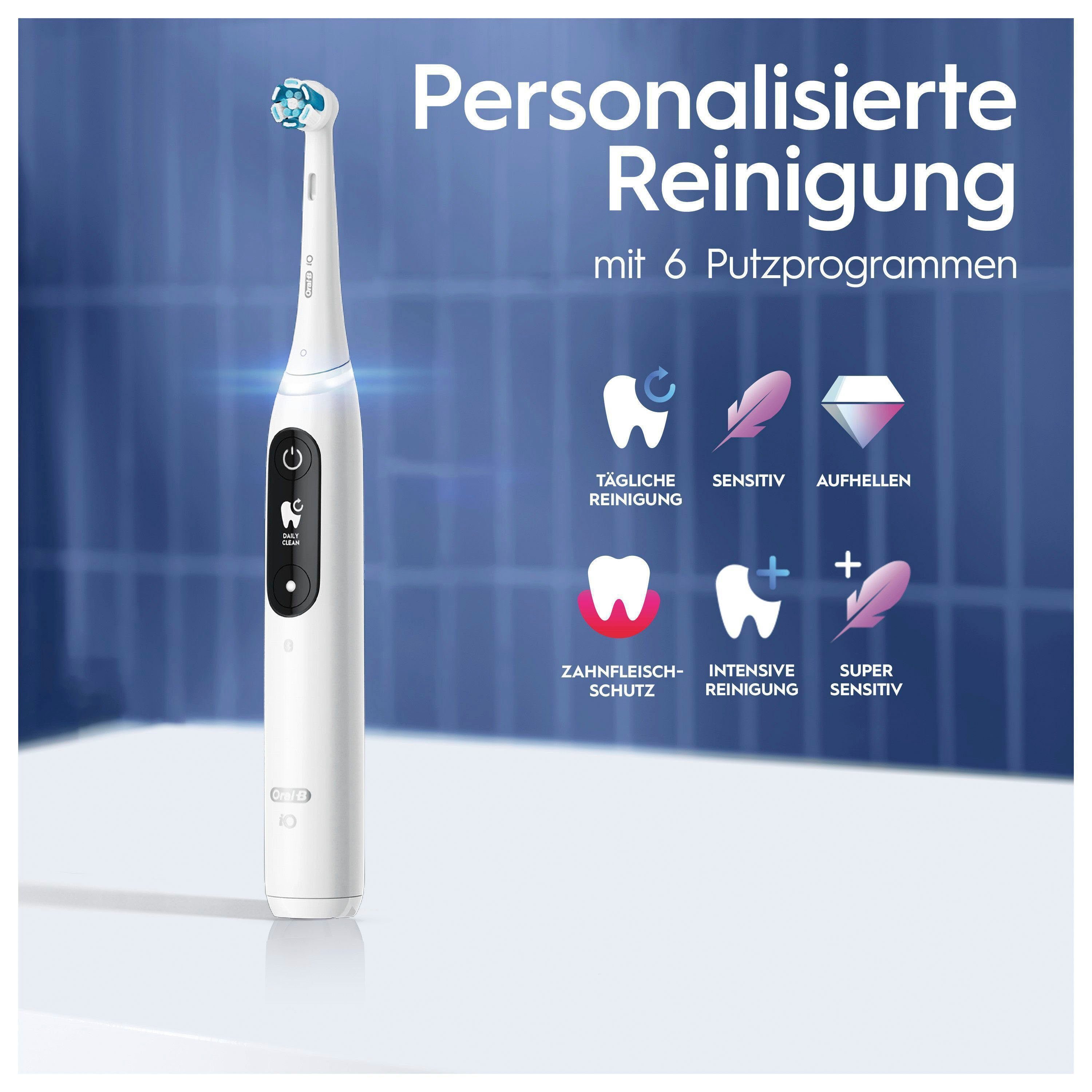 Oral-B Elektrische Zahnbürste iO 8, alabaster Putzmodi, mit & Aufsteckbürsten: Reiseetui 6 Magnet-Technologie, white St., 2 Farbdisplay