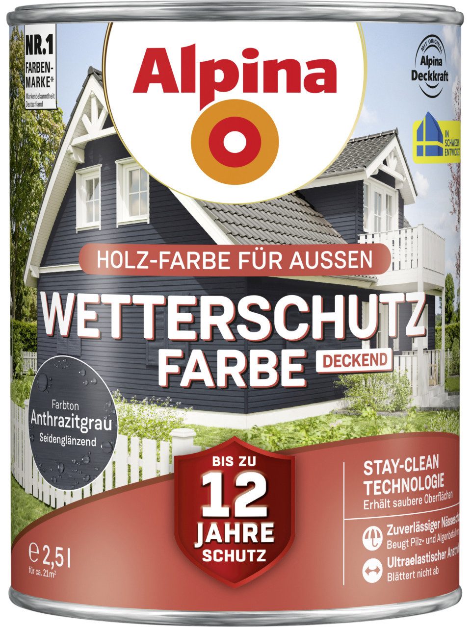 Alpina Holzschutzlasur Alpina Wetterschutzfarbe 2,5 L anthrazitgrau