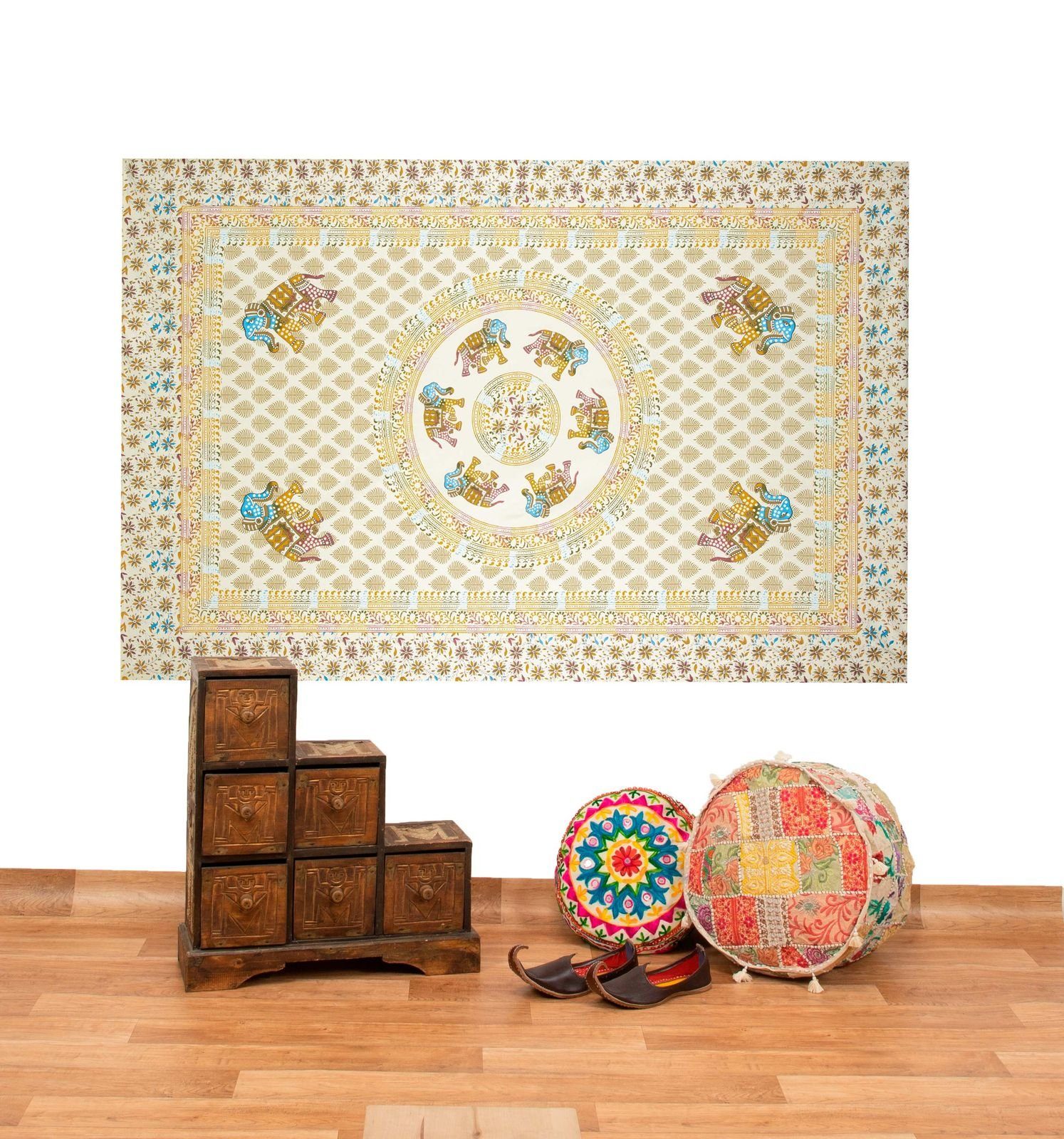 KUNST UND MAGIE Wandteppich Tagesdecke Wandbehang Deko Tuch Elefant Mandala Wandteppich Boho Goa