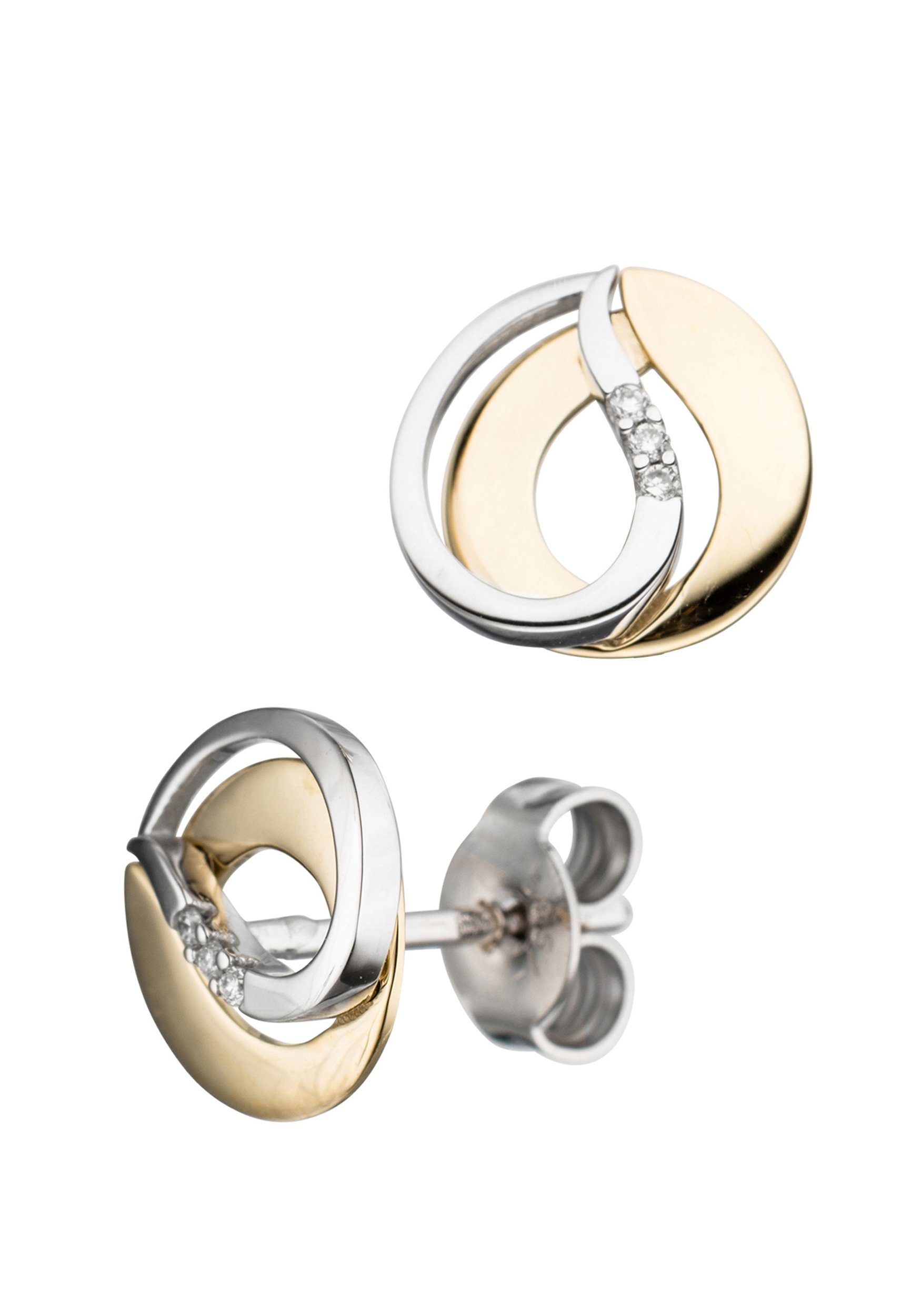 JOBO Paar Ohrstecker Ohrringe mit 6 Gold Diamanten, 585 bicolor