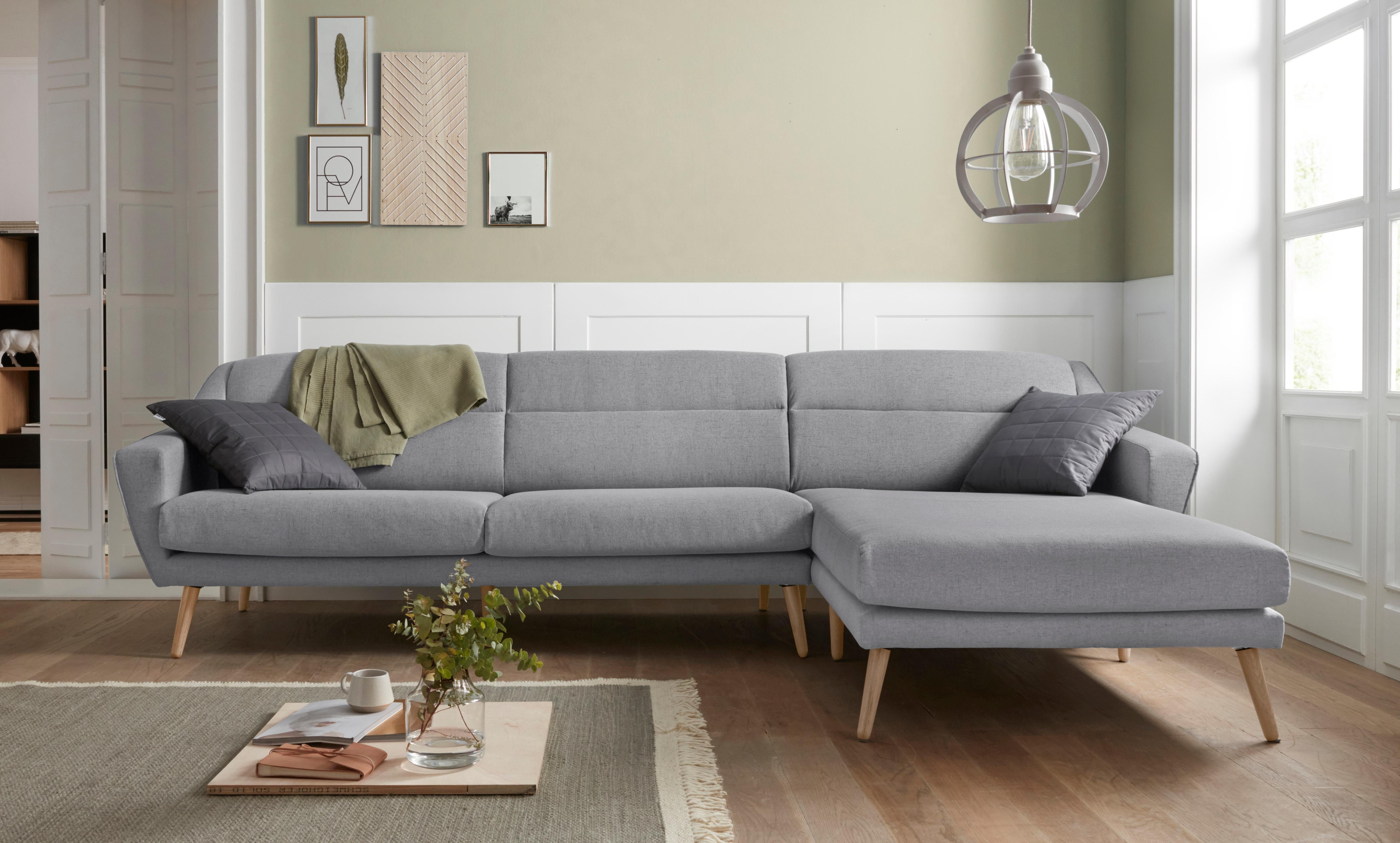 andas Ecksofa "Bille L-Form" mit Naht im Rückenkissen und Beinen aus Eichen günstig online kaufen
