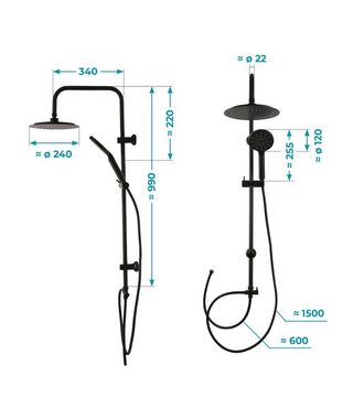 Calmwaters Duschsystem, Höhe 99 cm, 3 Strahlart(en), Duschsystem, Schwarz, Metall-Kunststoff, Kopfbrause Regenstrahl, Handbrause drei Strahlarten, Anti-Kalk-Funktion