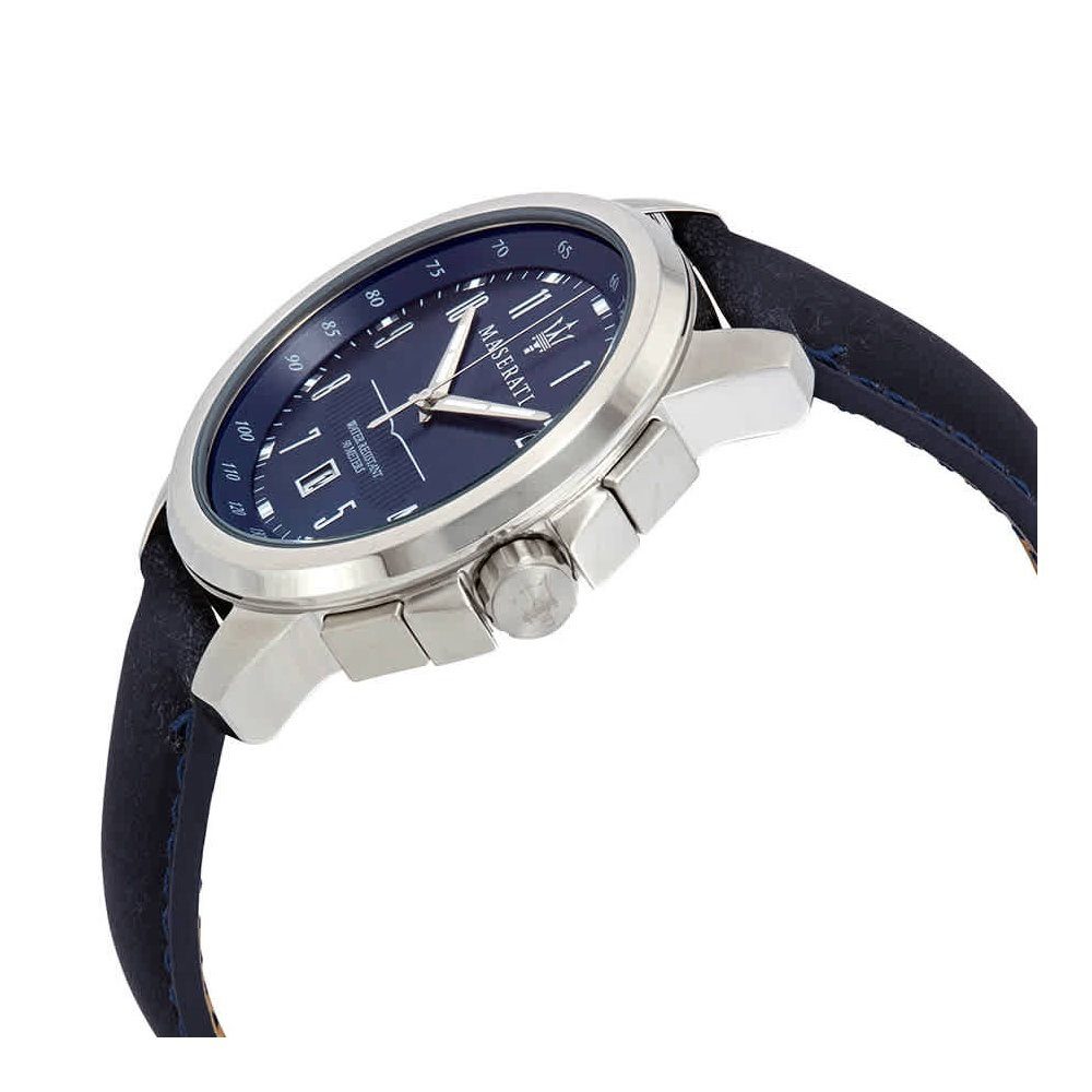 MASERATI Quarzuhr Maserati Herren Uhr Analog Successo, (Analoguhr), Herrenuhr rund, groß (ca. 52x44mm) Lederarmband, Made-In Italy