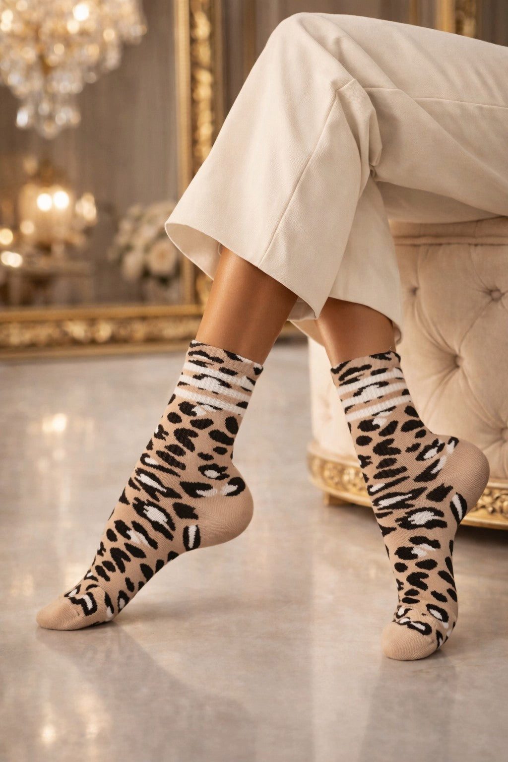 Lycille Langsocken Leoparden Socken für Damen – Stylische Baumwollsocken mit Animal Print